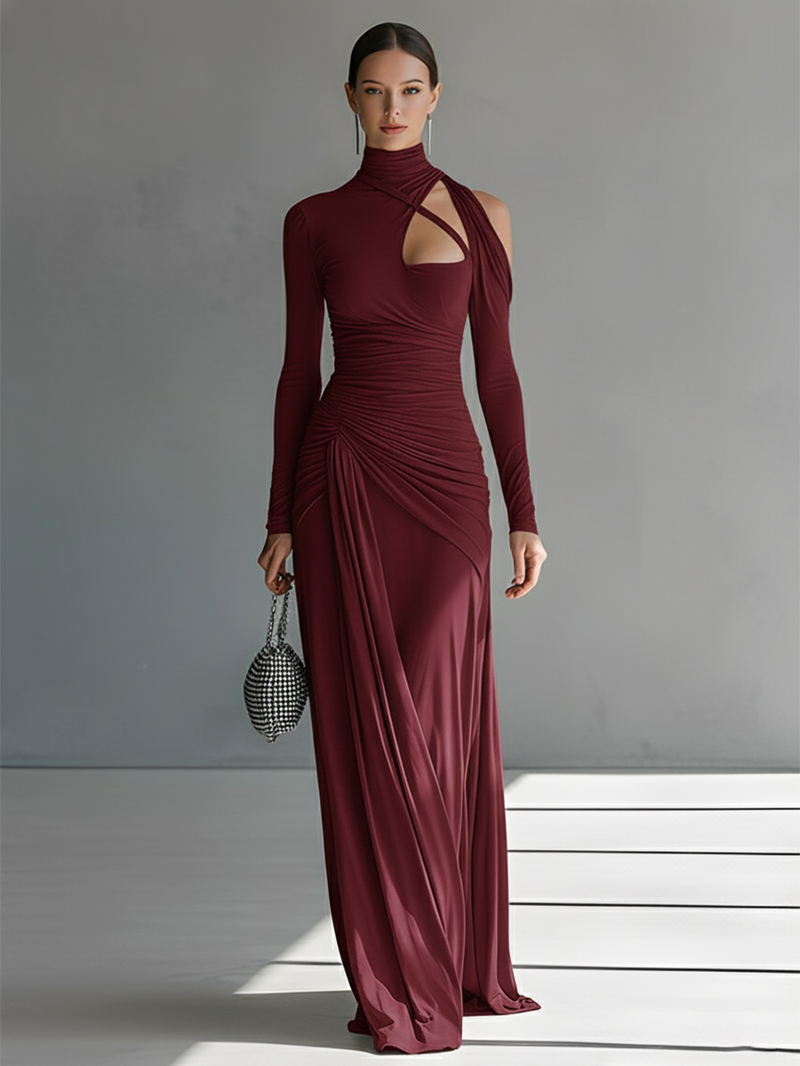 Luna Slate Silky Ruched Maxi