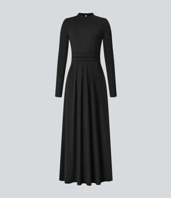 Stand Collar Long Sleeve Flare Maxi Dress