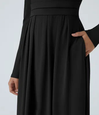 Stand Collar Long Sleeve Flare Maxi Dress