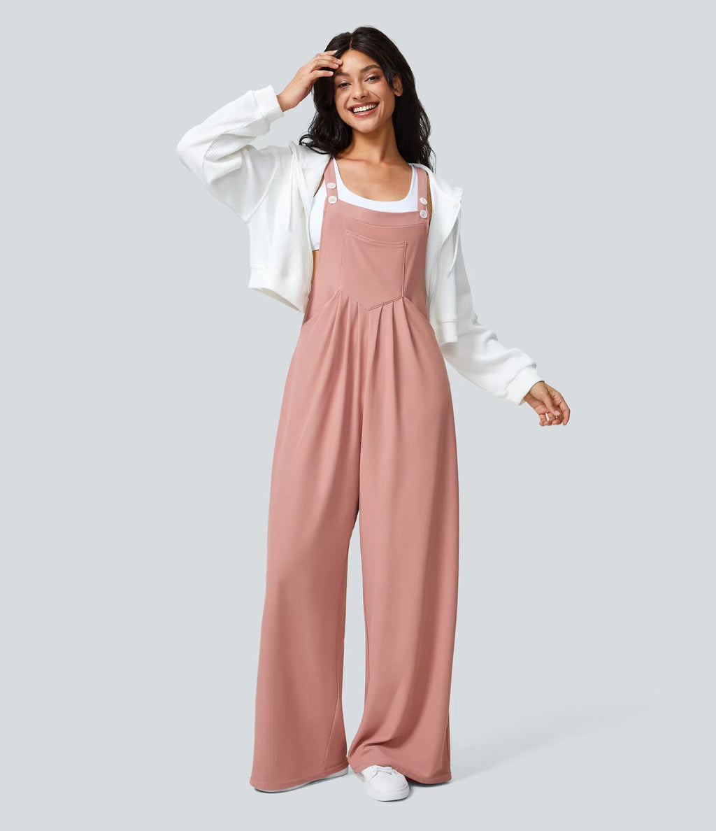 Adjustable Strap Button Waffle Casual Overalls