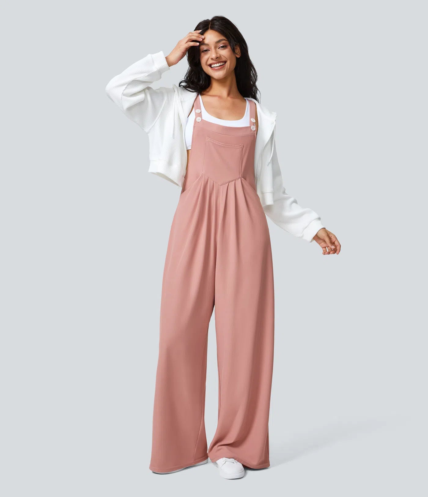 Adjustable Strap Button Waffle Casual Overalls