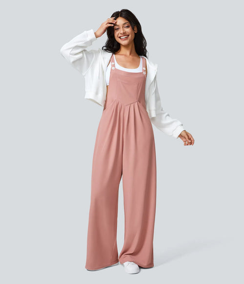 Adjustable Strap Button Waffle Casual Overalls