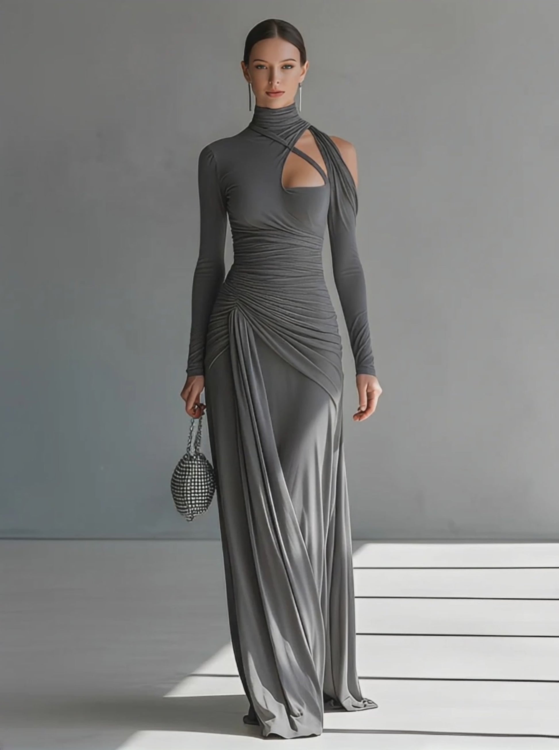 Luna Slate Silky Ruched Maxi