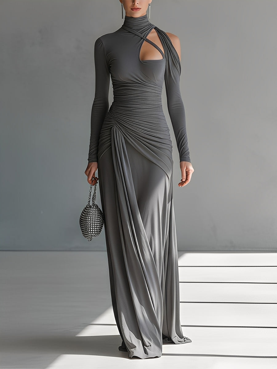 Luna Slate Silky Ruched Maxi