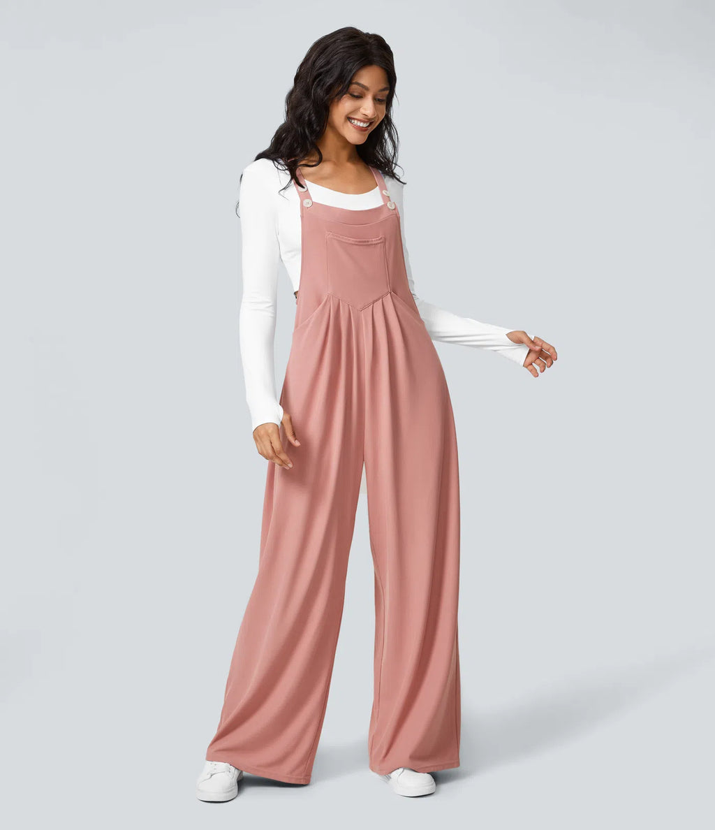 Adjustable Strap Button Waffle Casual Overalls