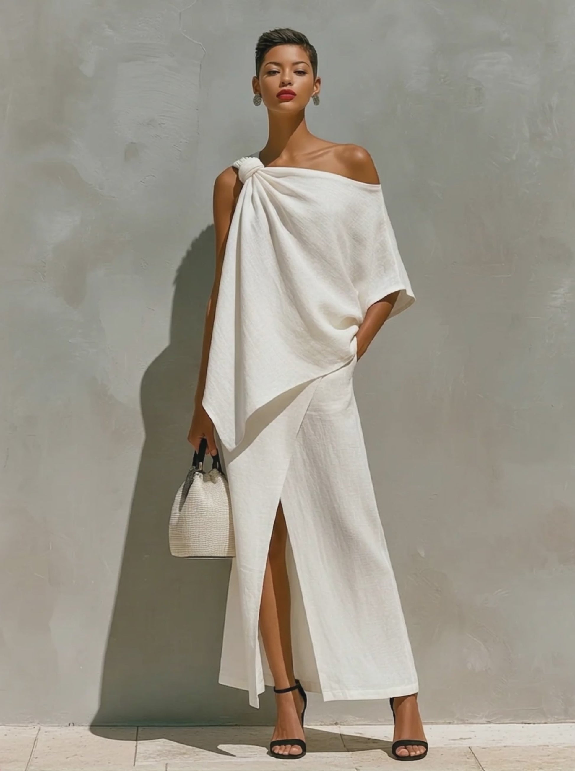 Santorini One-Shoulder Linen Set