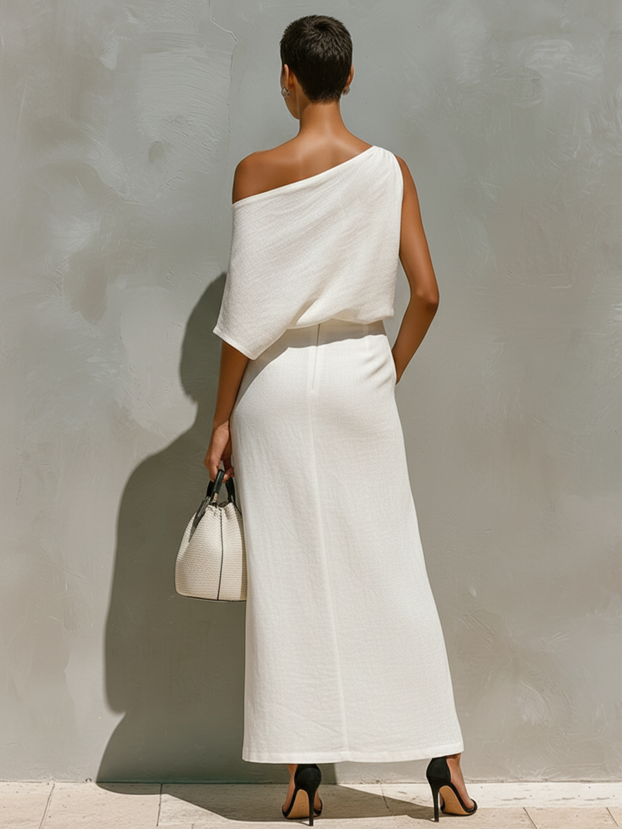Santorini One-Shoulder Linen Set