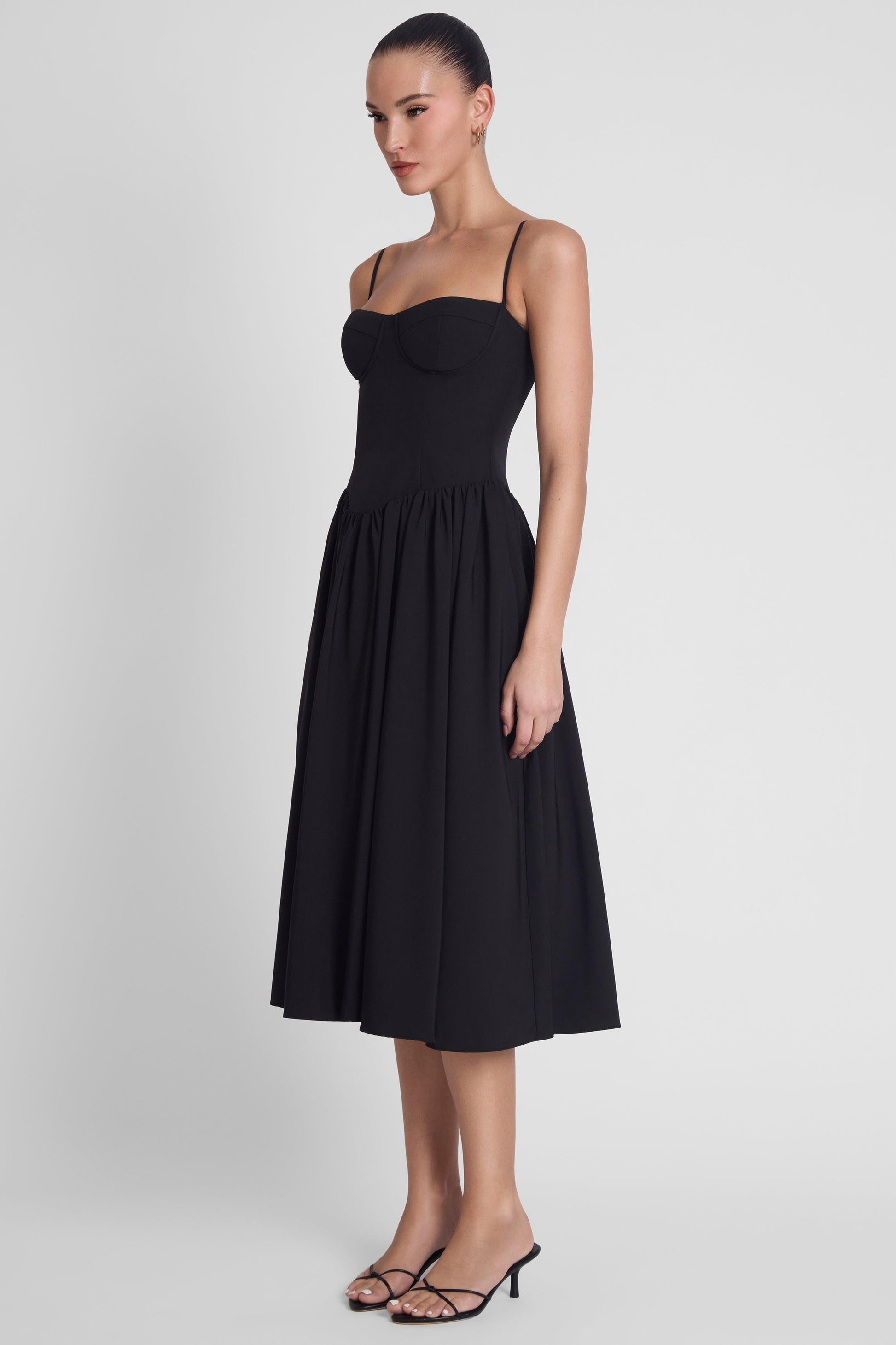 Ballerina Bustier Midi Dress - Black