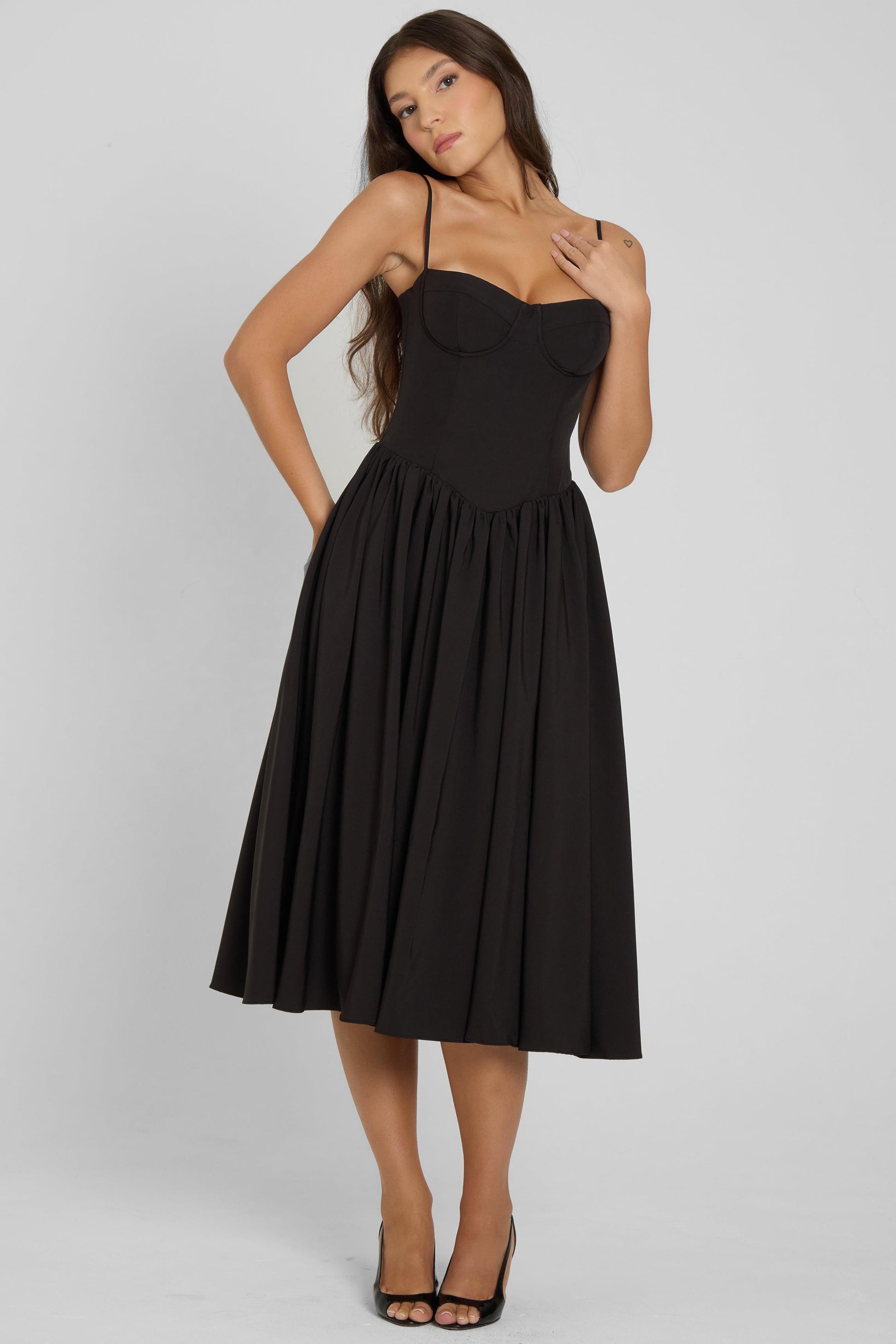 Ballerina Bustier Midi Dress - Black