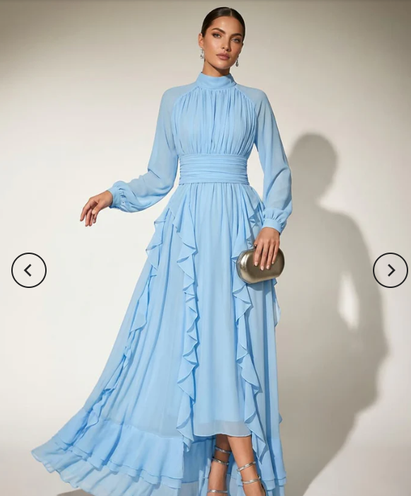 Topologon High Neck Lace Up Ruffle Maxi Dress