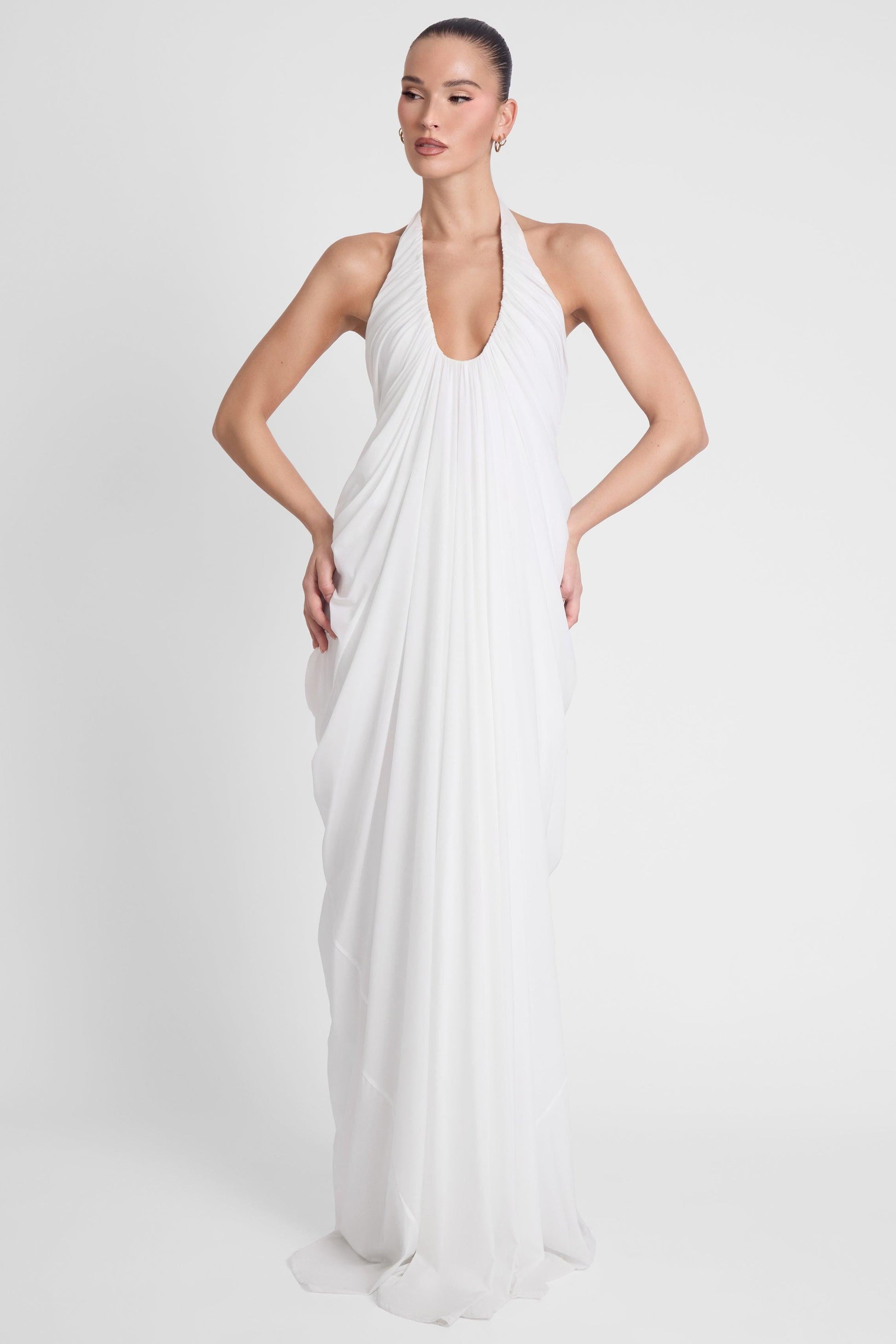 Cascade Drape Gown - White
