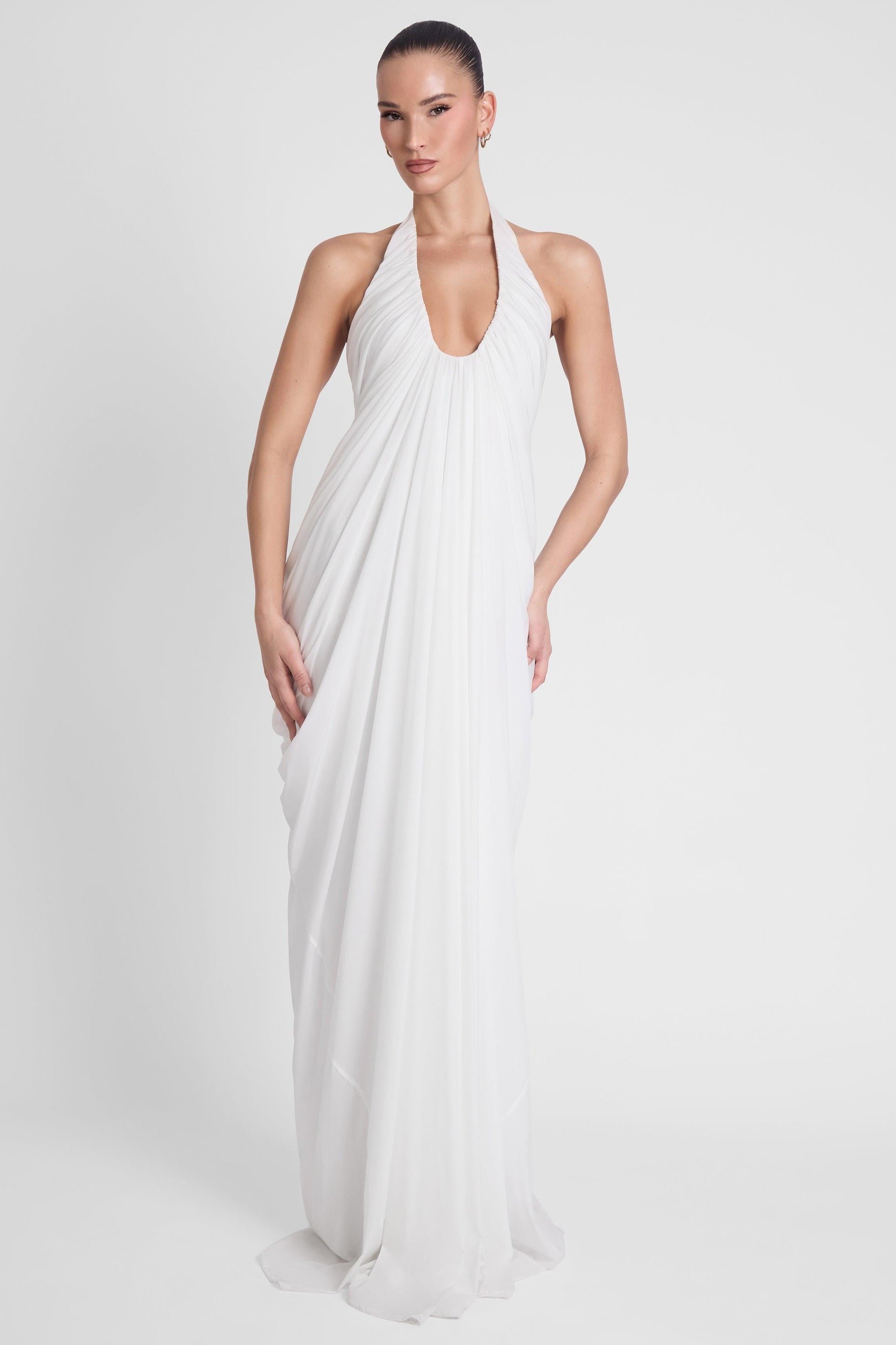 Cascade Drape Gown - White