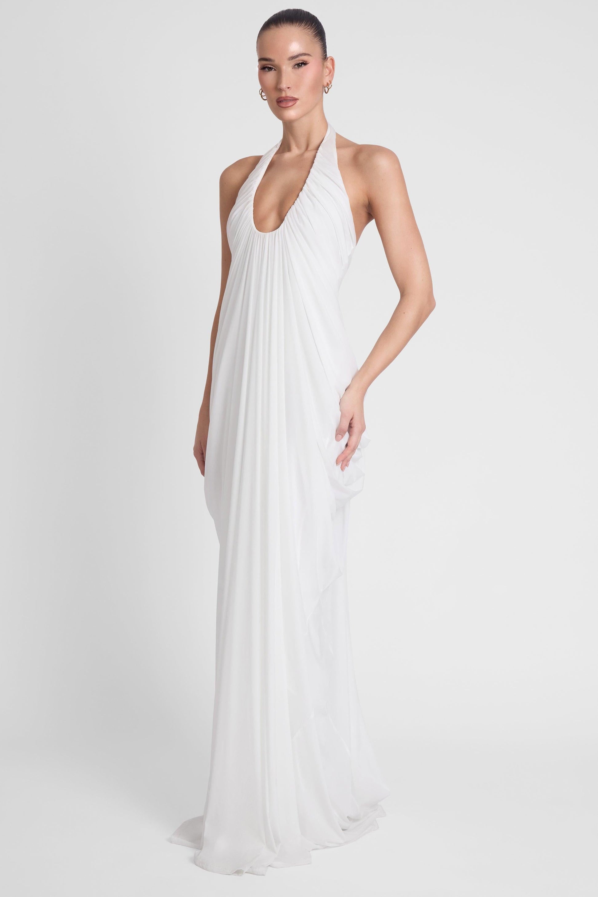 Cascade Drape Gown - White