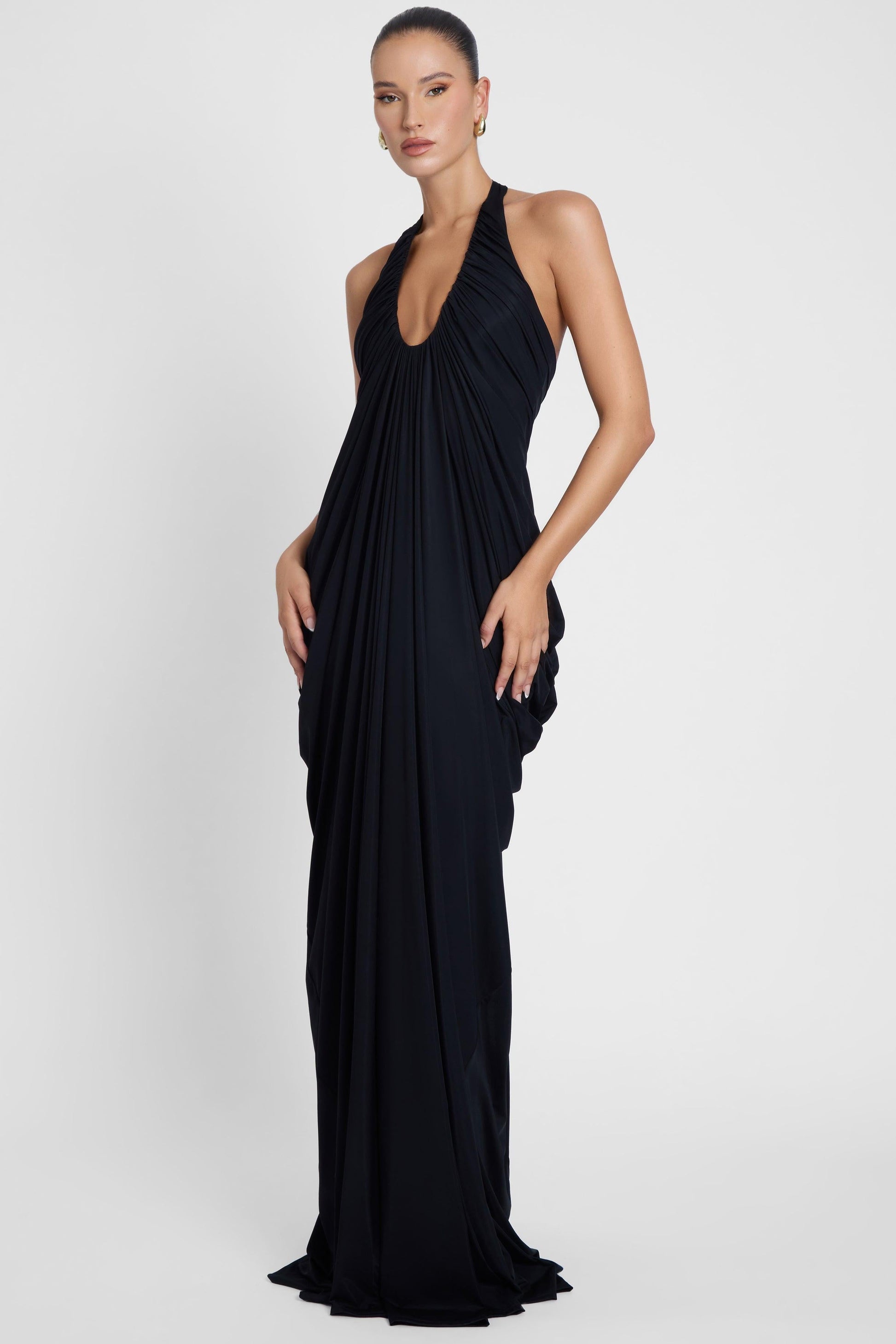 Cascade Drape Gown - Black