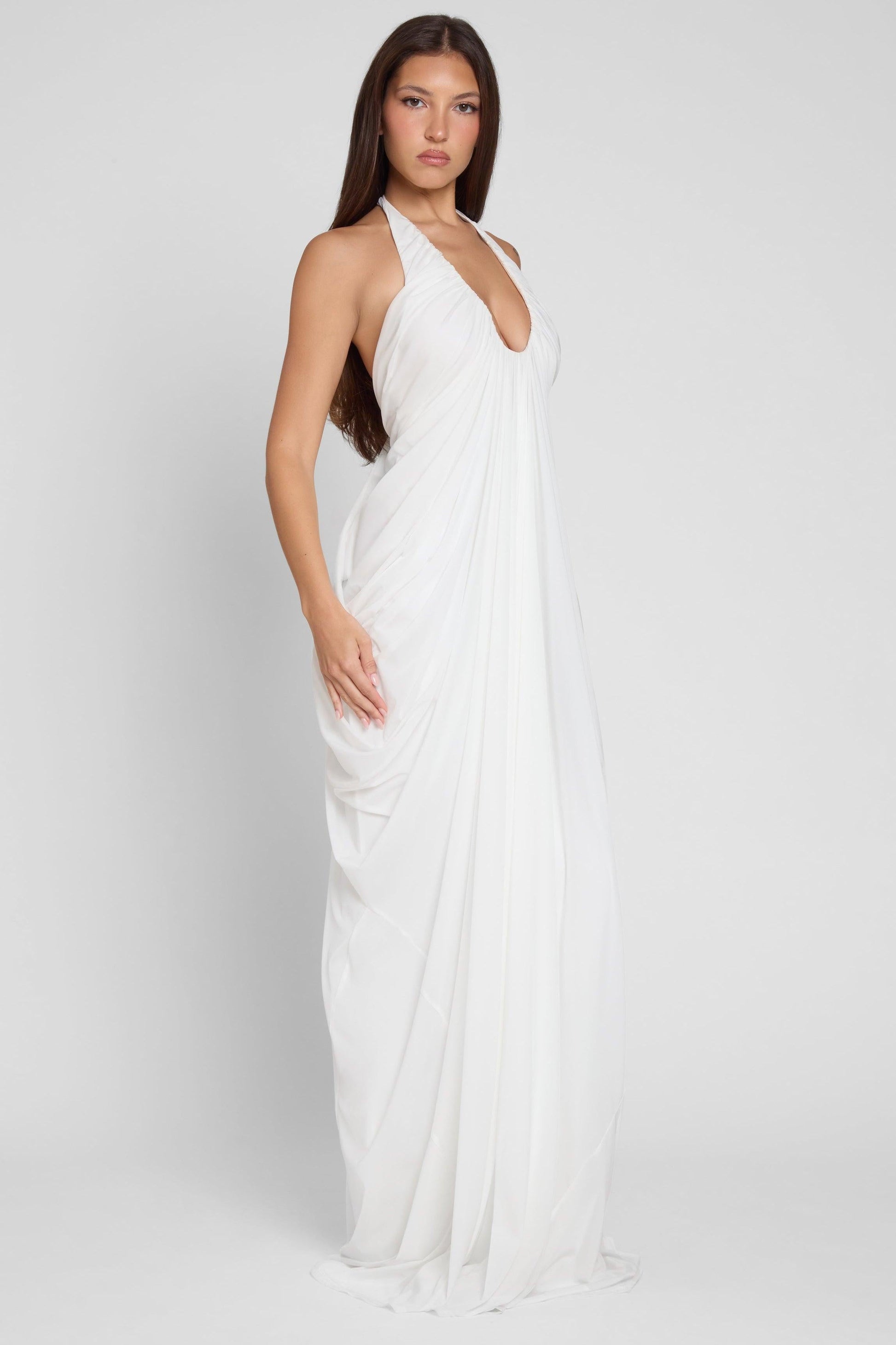 Cascade Drape Gown - White