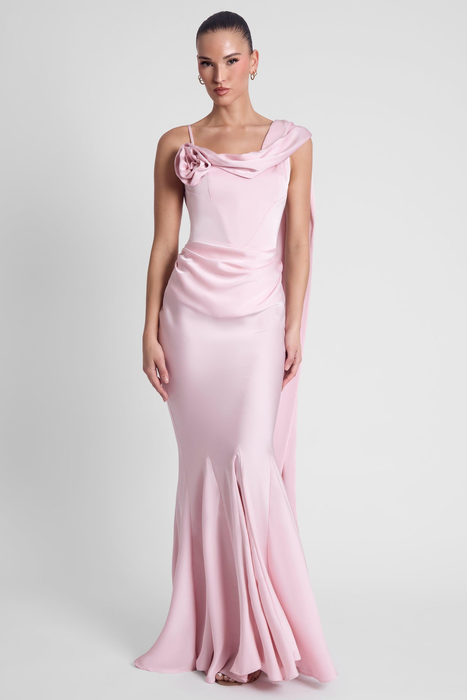 Celine Corset Drape Satin Gown - Pink