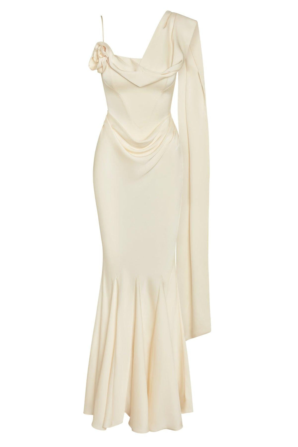 Celine Corset Drape Satin Gown - Ivory