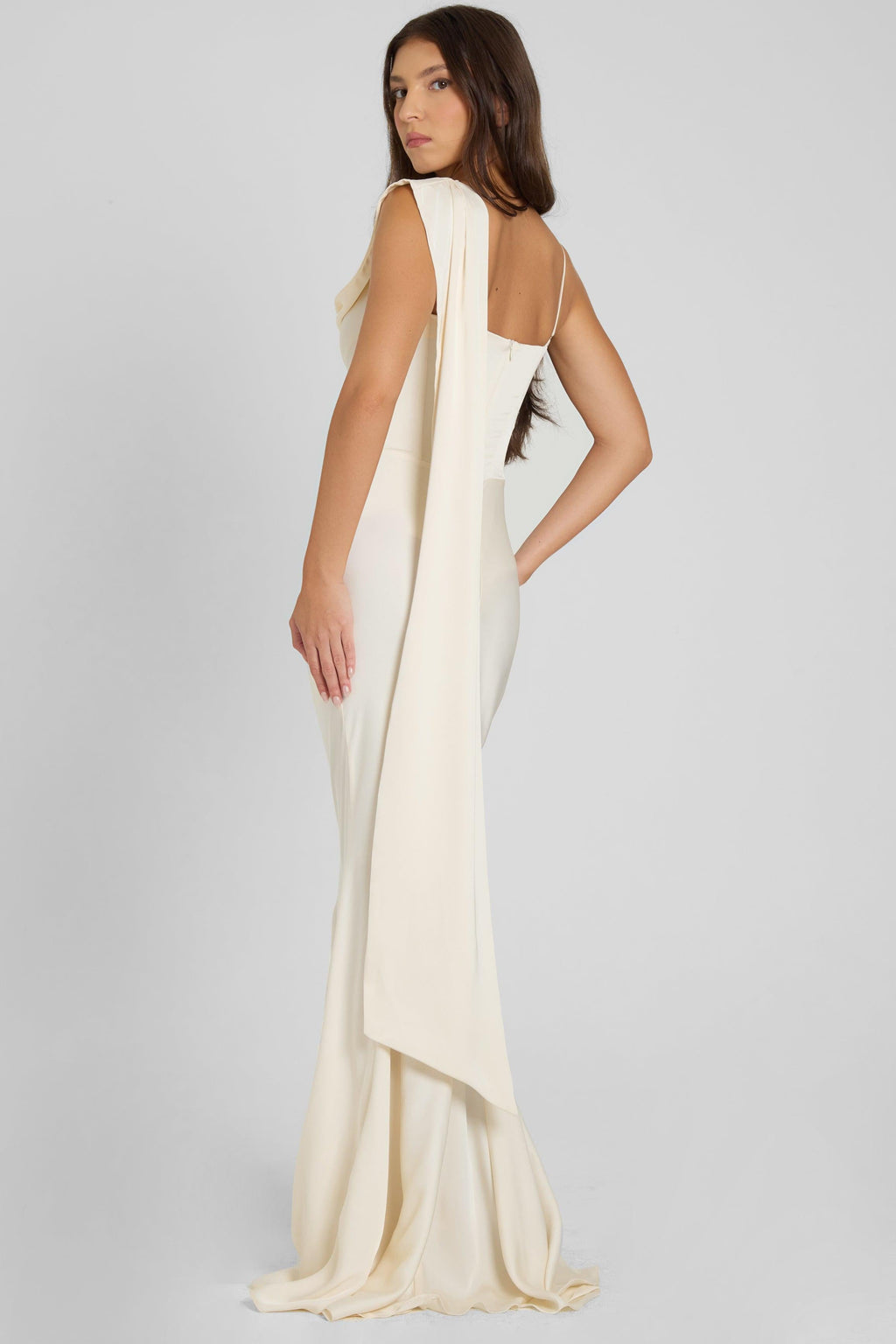 Celine Corset Drape Satin Gown - Ivory