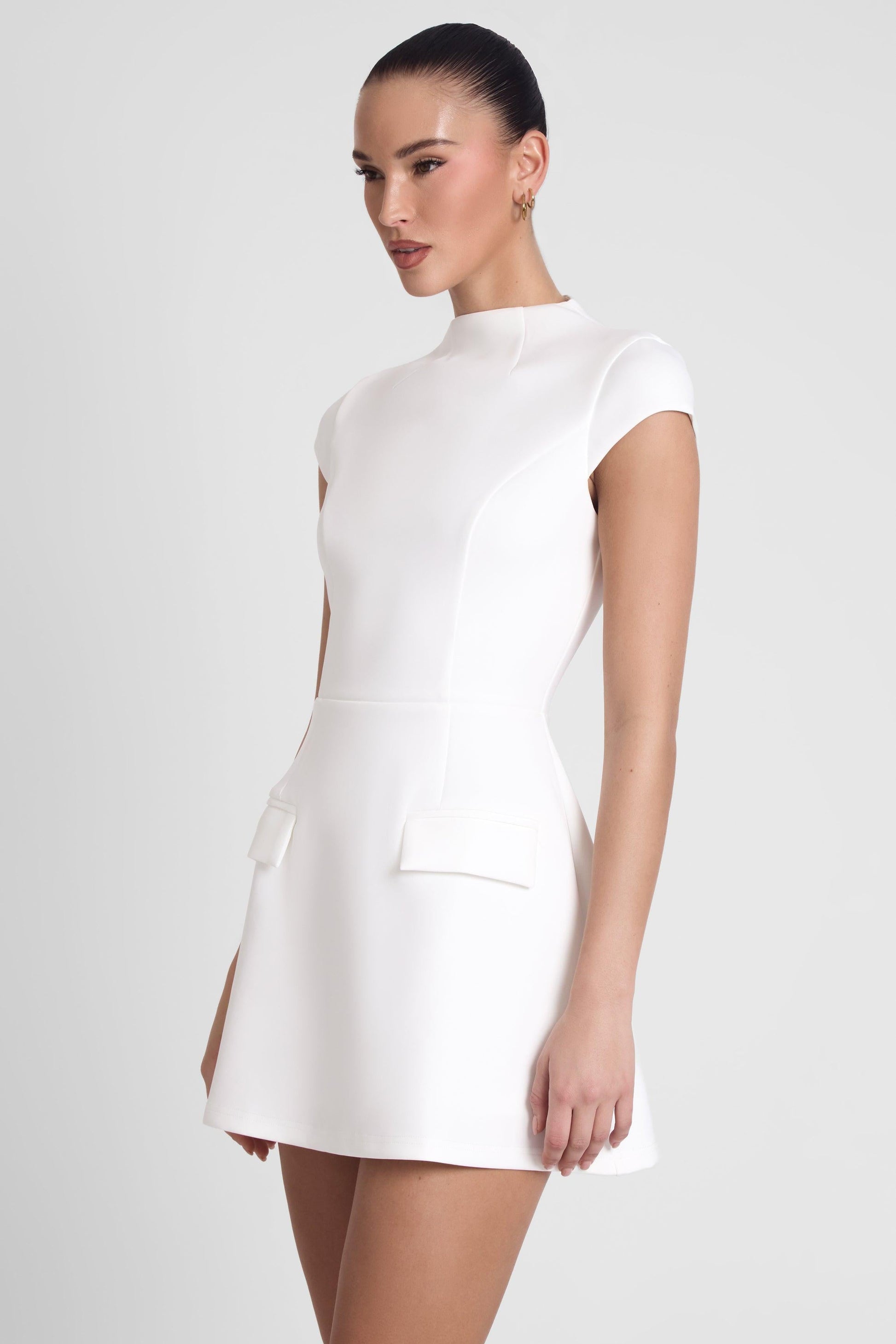Cote Cap Sleeve Pocket Mini Dress - White