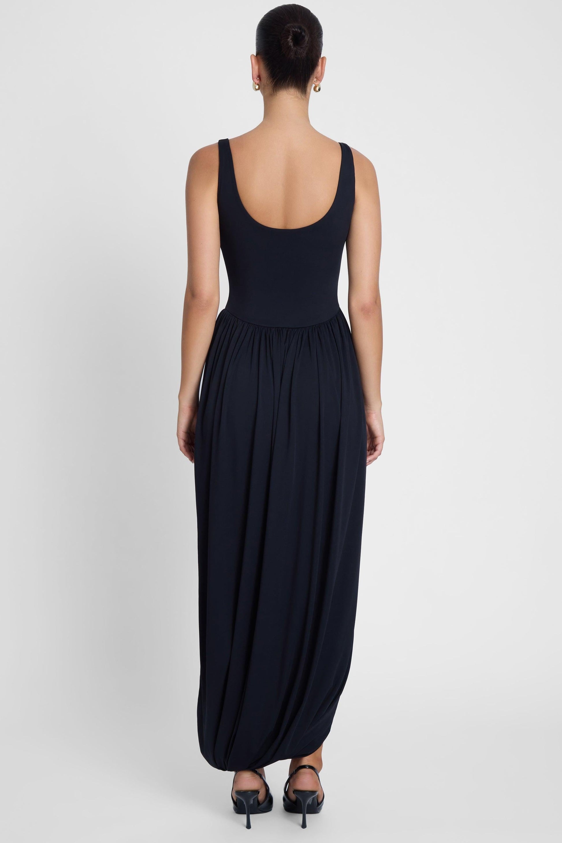 Dionysus Sculpt Drape Midi Dress - Black