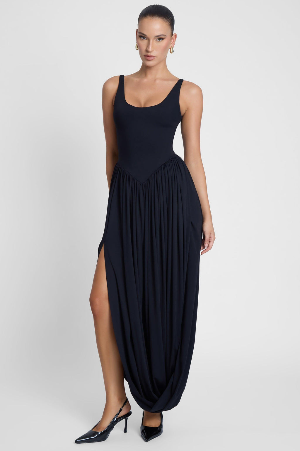 Dionysus Sculpt Drape Midi Dress - Black