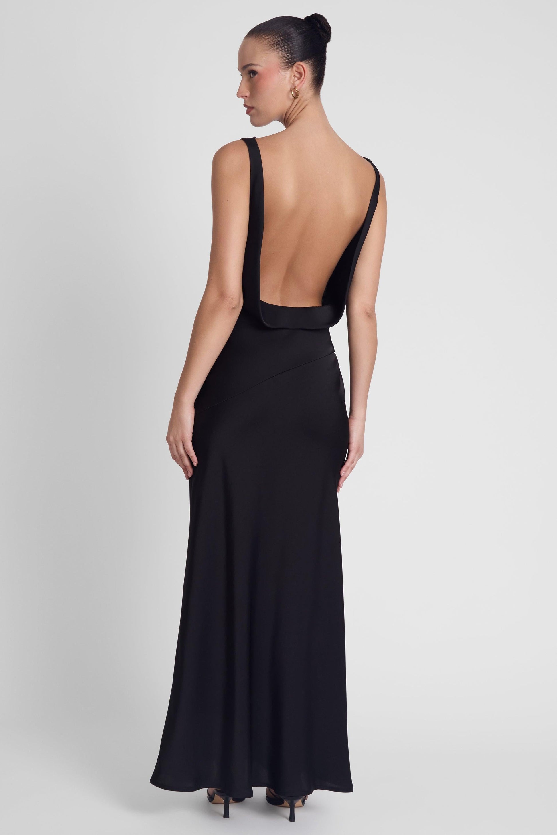 Dove Drape Satin Gown - Black