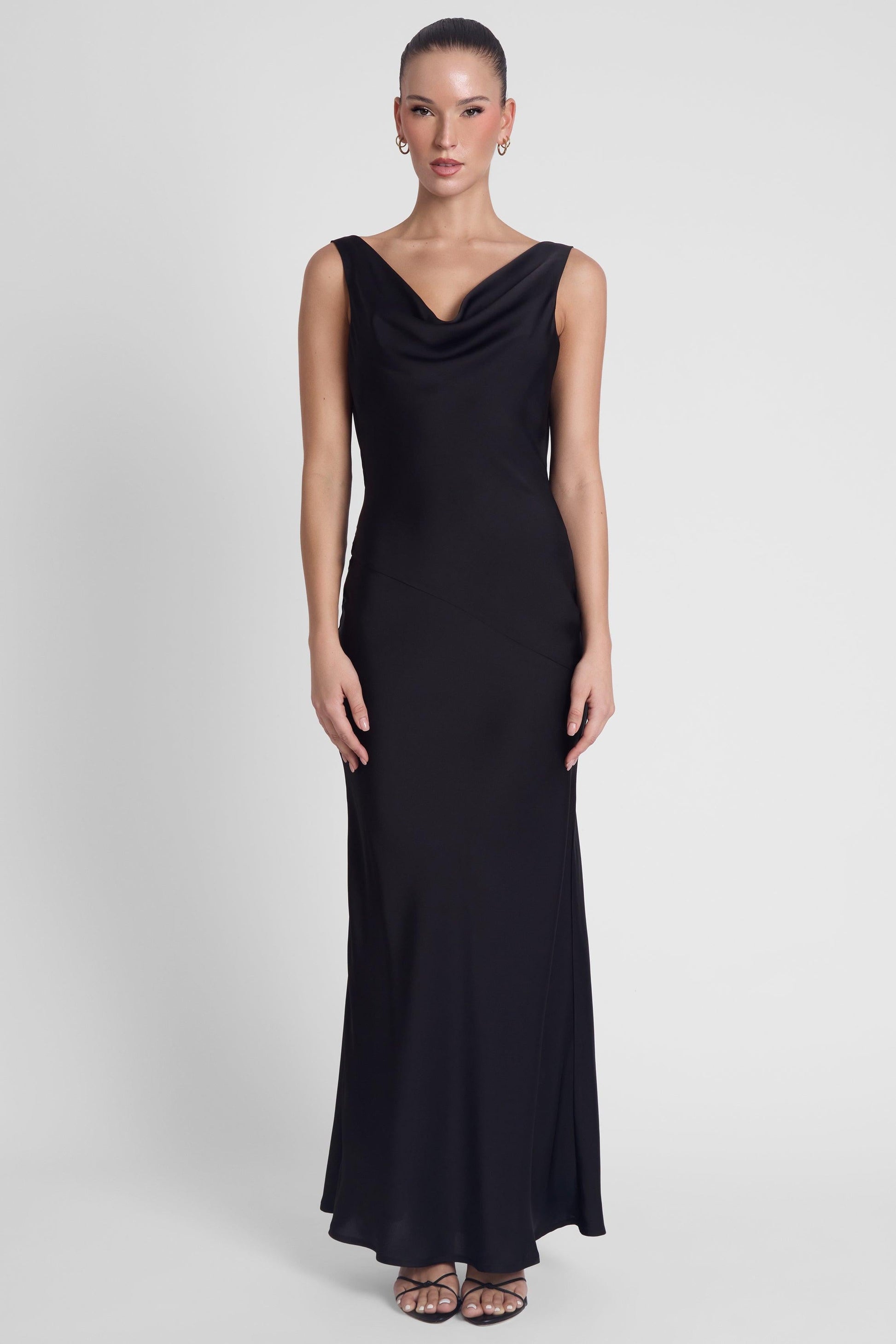Dove Drape Satin Gown - Black
