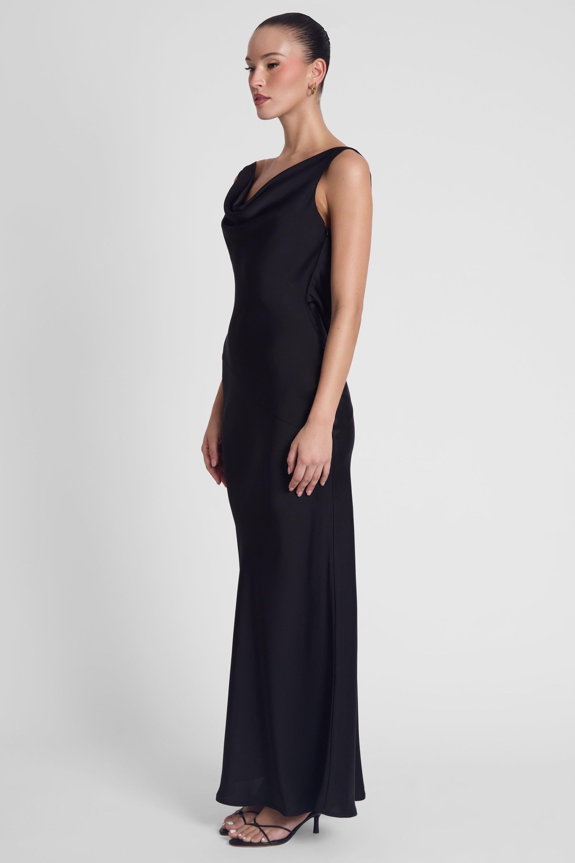 Dove Drape Satin Gown - Black