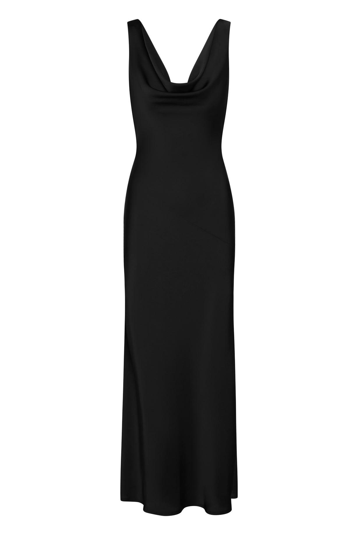 Dove Drape Satin Gown - Black