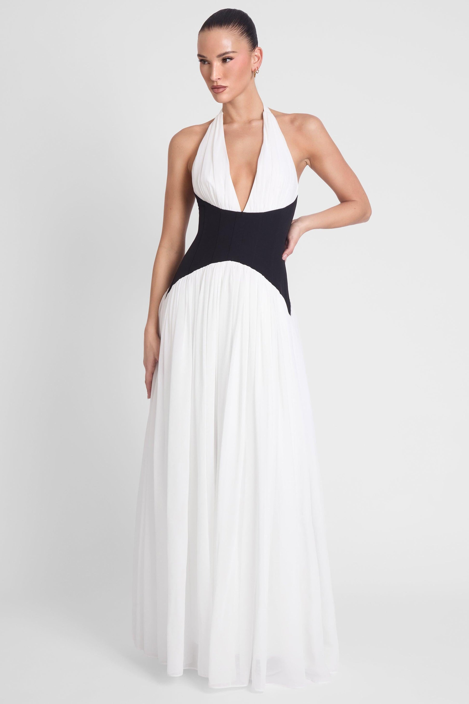 Harlowe Contrast Corset Maxi Dress - White