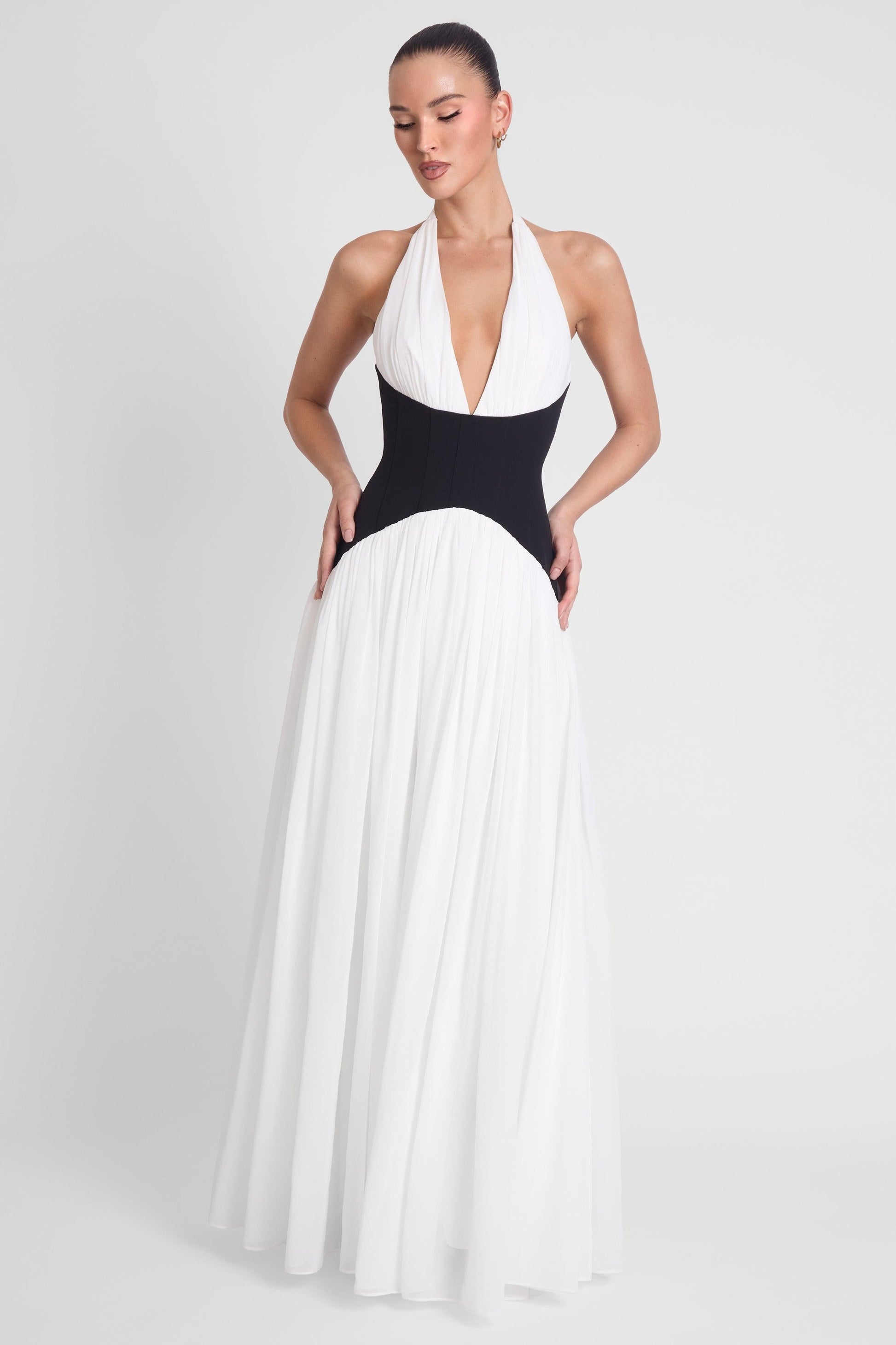 Harlowe Contrast Corset Maxi Dress - White