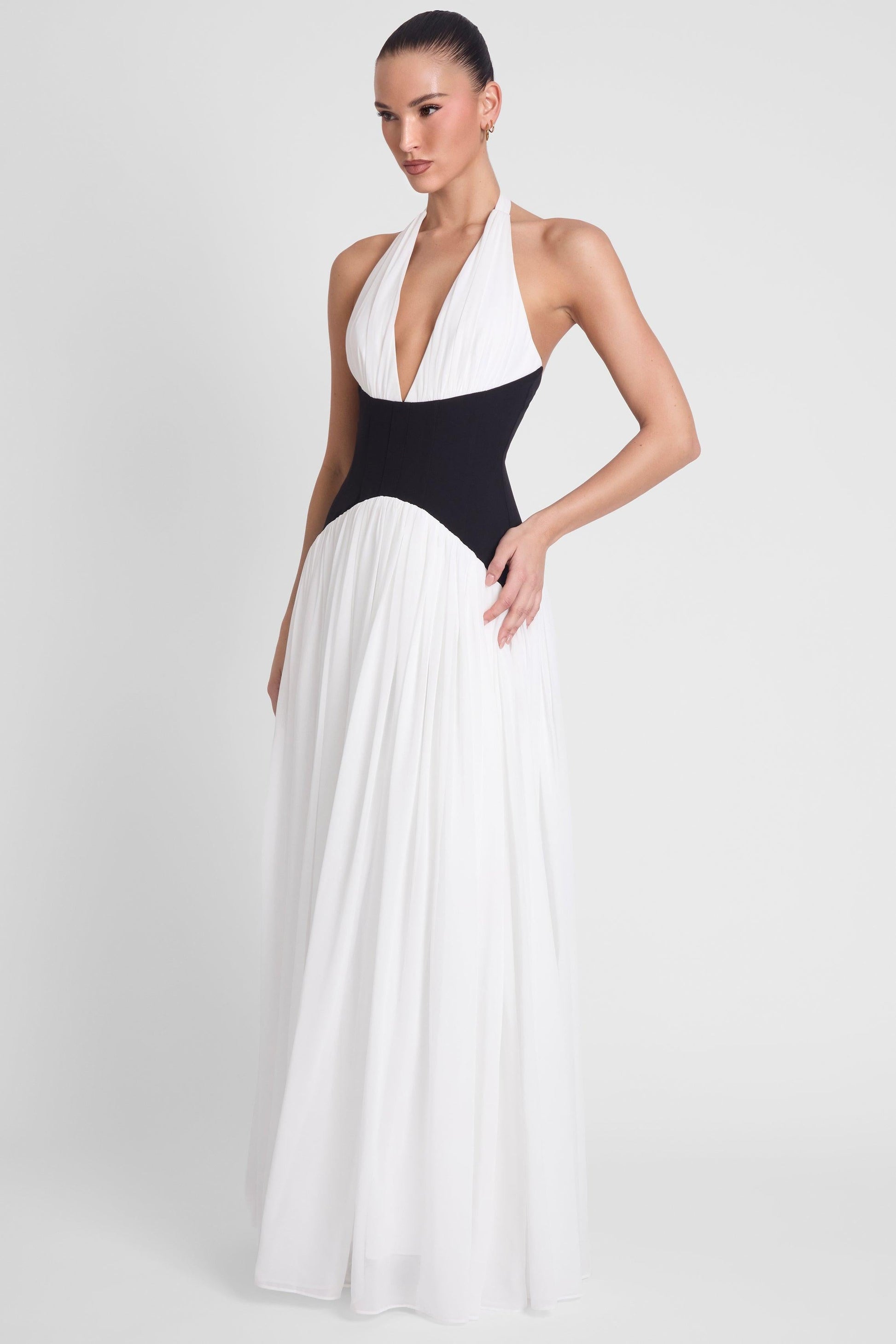 Harlowe Contrast Corset Maxi Dress - White
