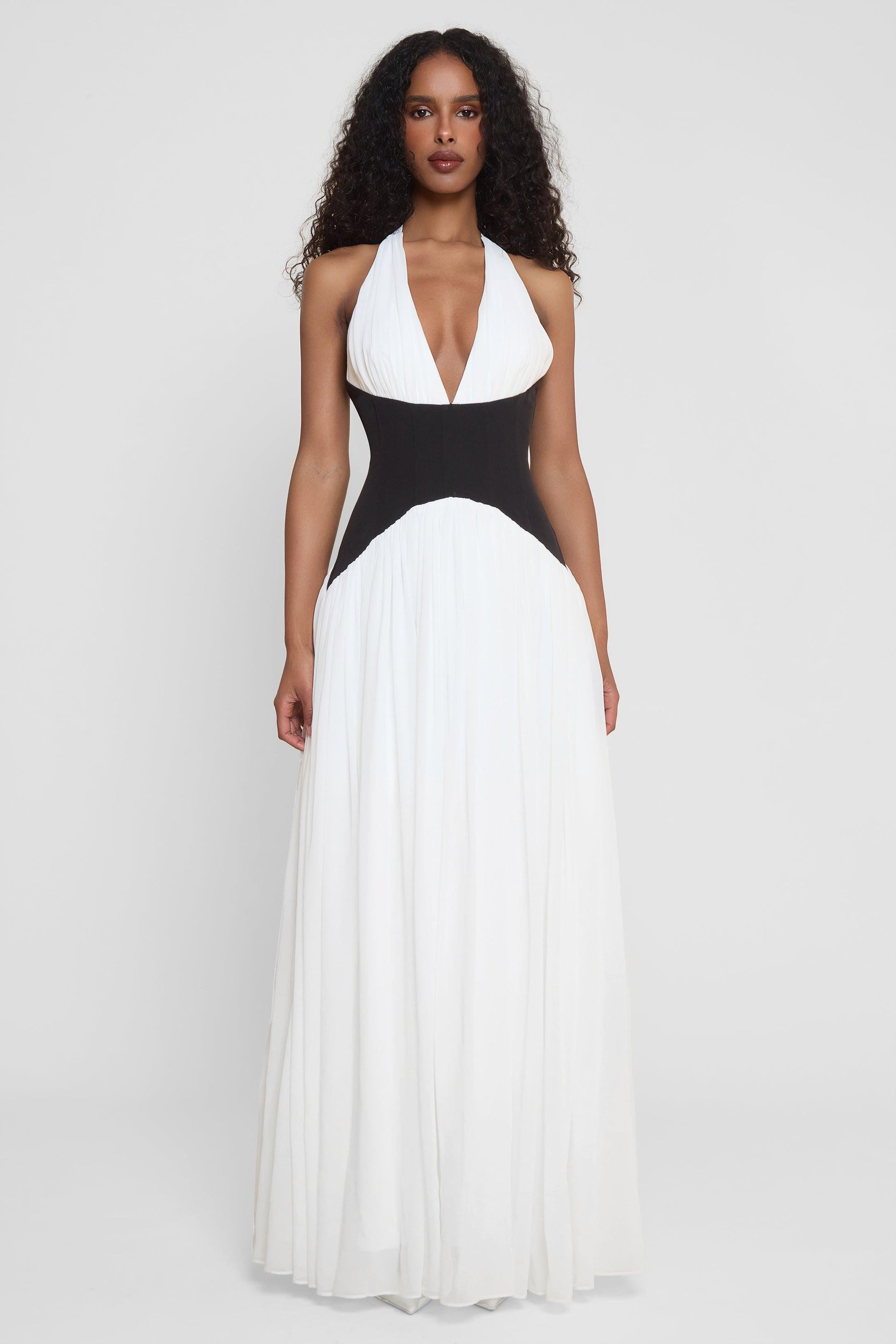 Harlowe Contrast Corset Maxi Dress - White
