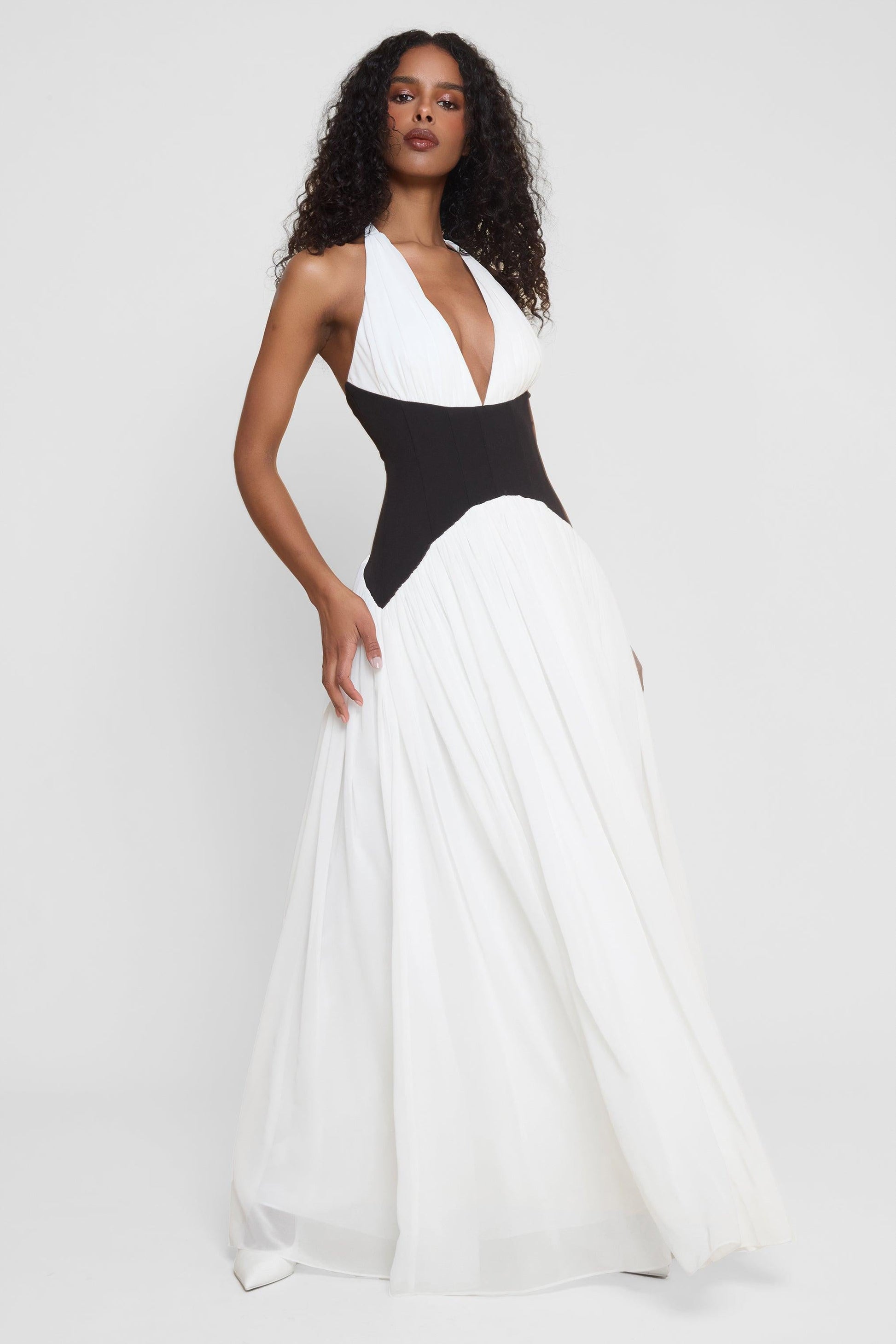 Harlowe Contrast Corset Maxi Dress - White