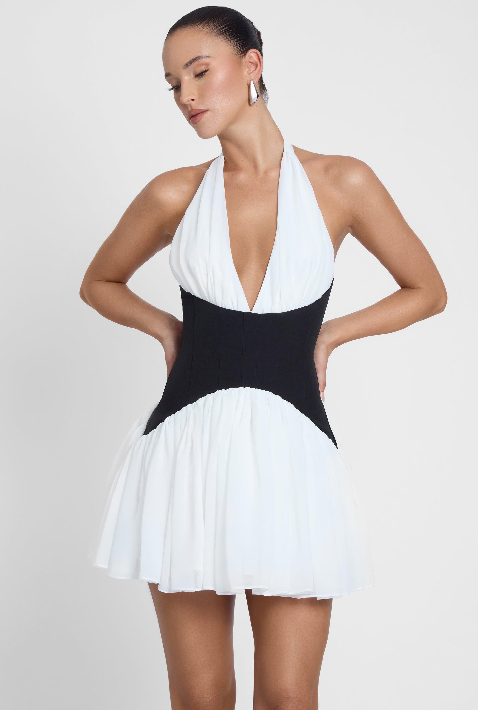 Harper Contrast Corset Mini Dress - White