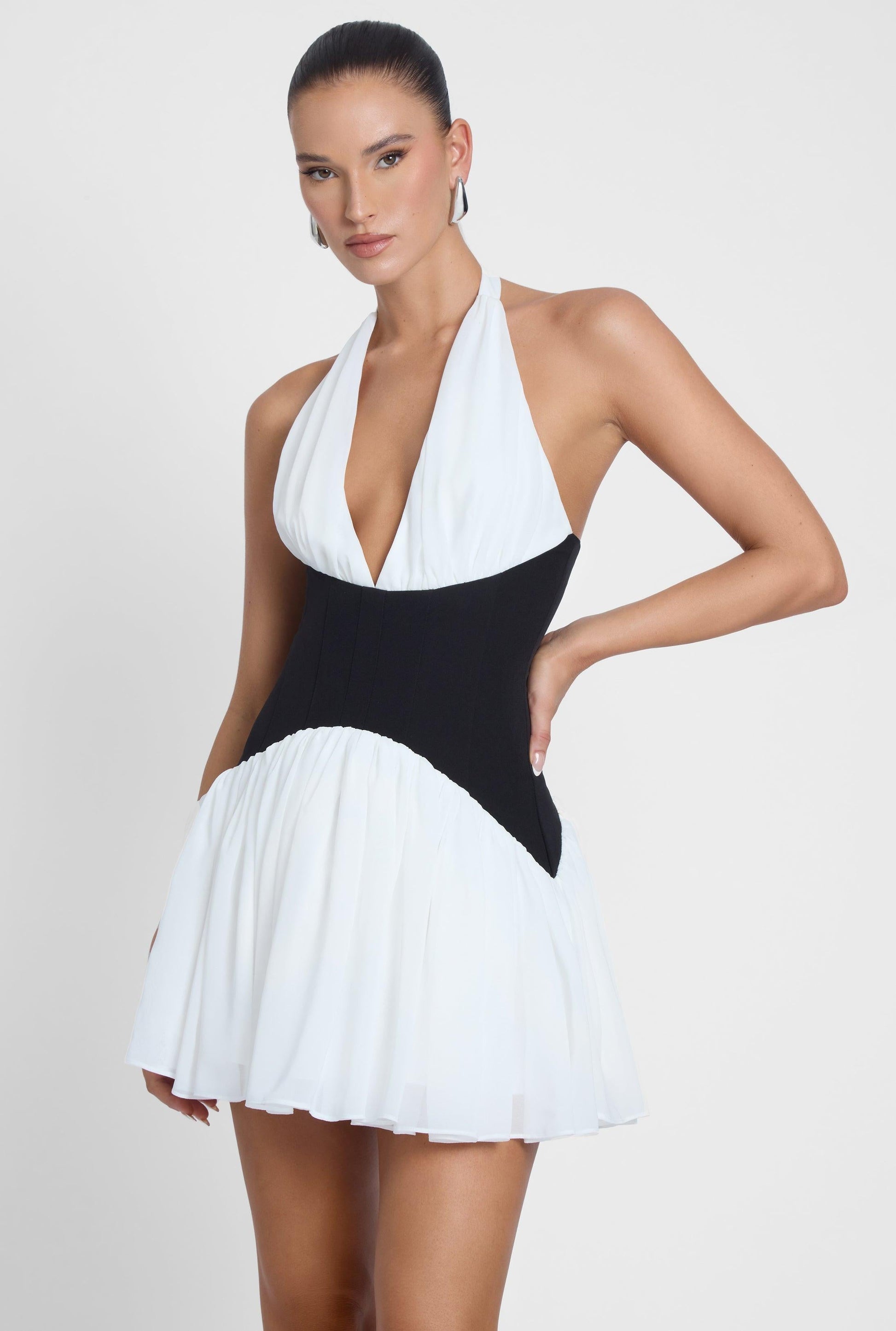 Harper Contrast Corset Mini Dress - White