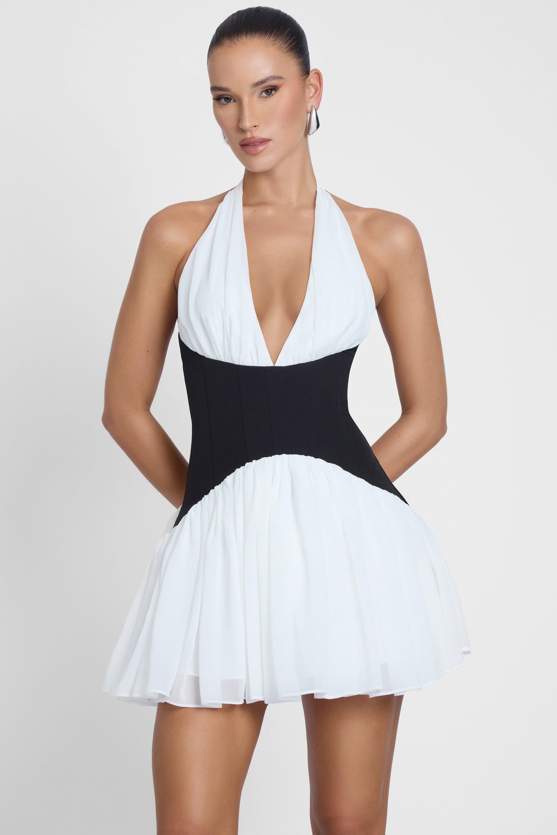 Harper Contrast Corset Mini Dress - White