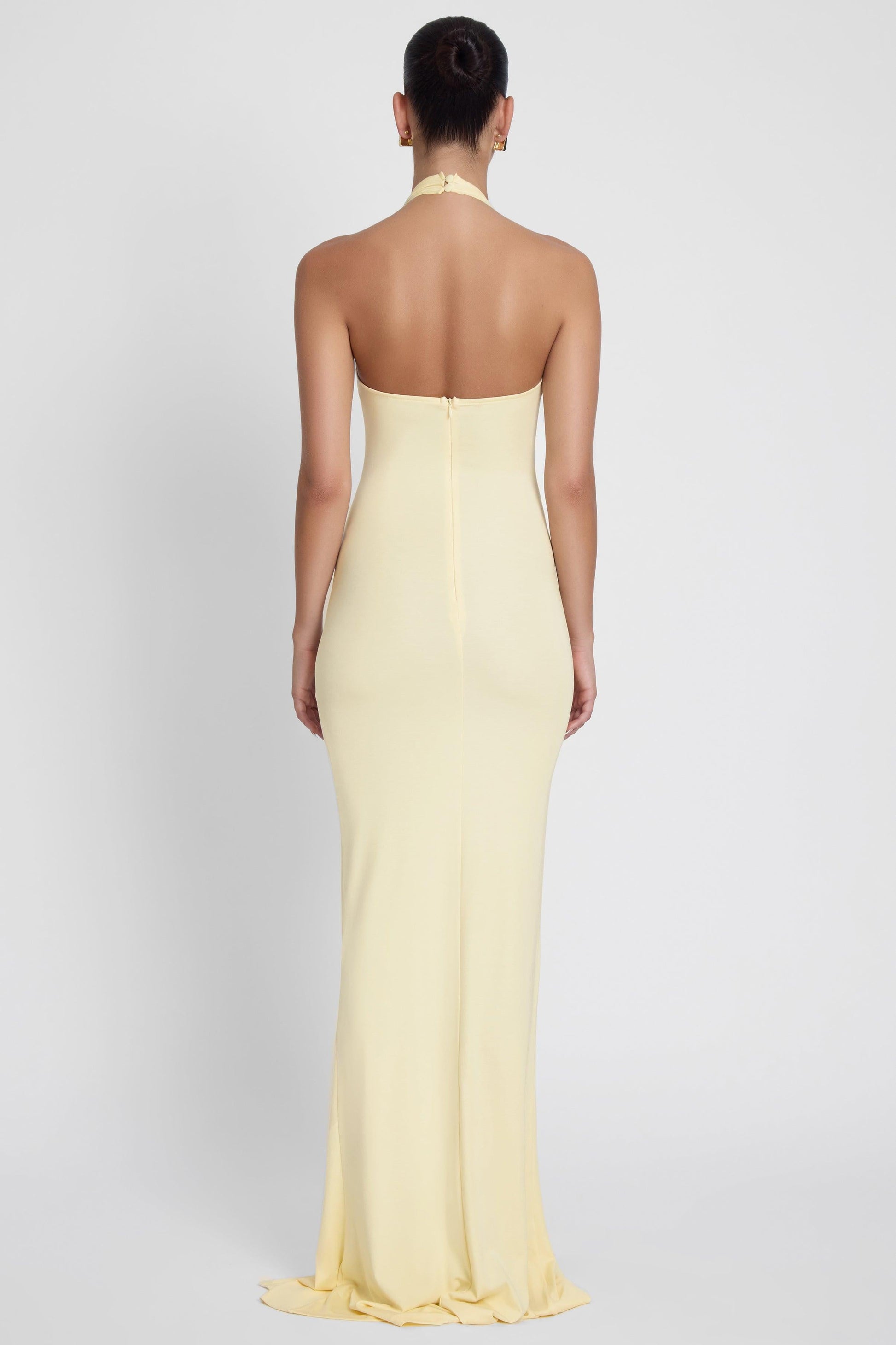 Heaven Halter Jersey Knot Maxi Dress - Yellow