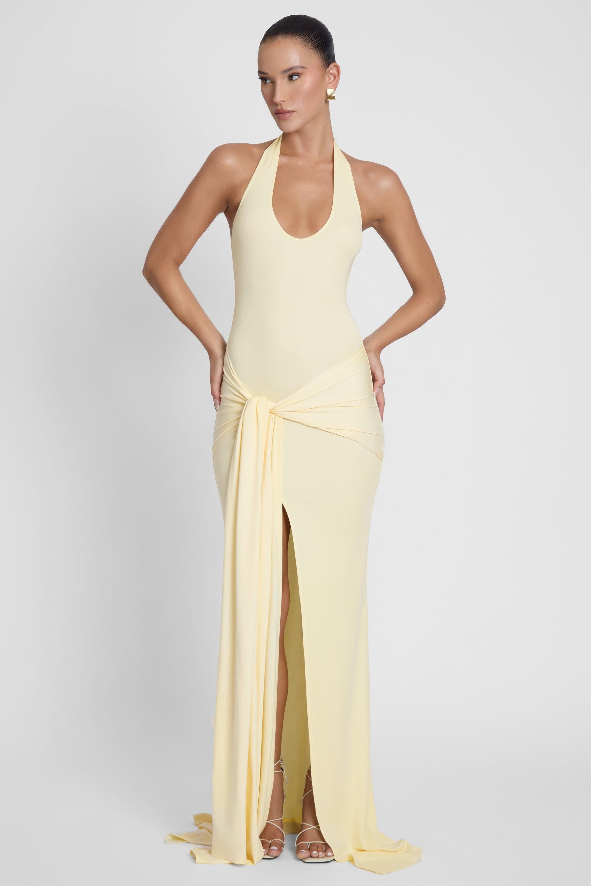 Heaven Halter Jersey Knot Maxi Dress - Yellow