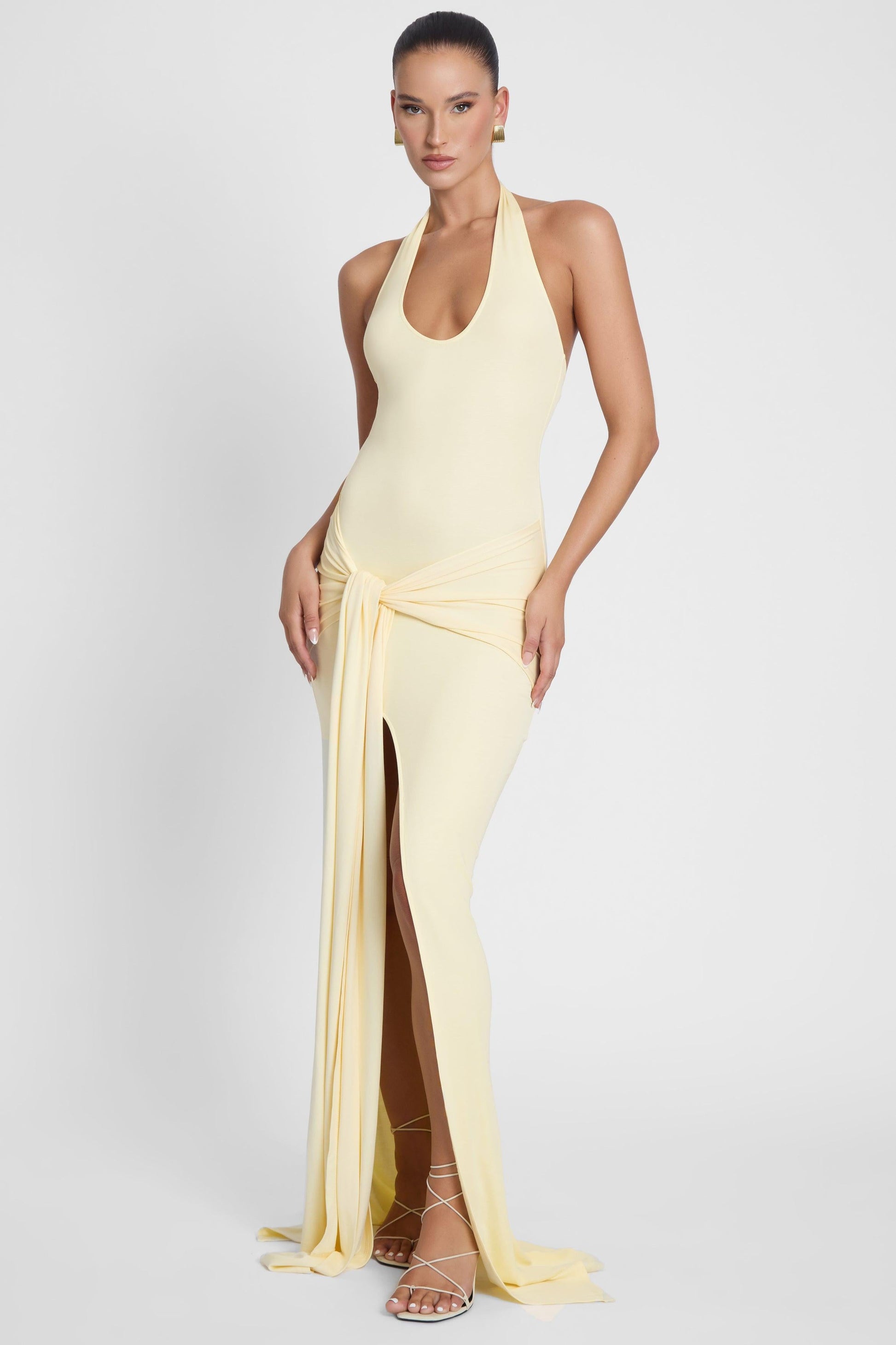 Heaven Halter Jersey Knot Maxi Dress - Yellow