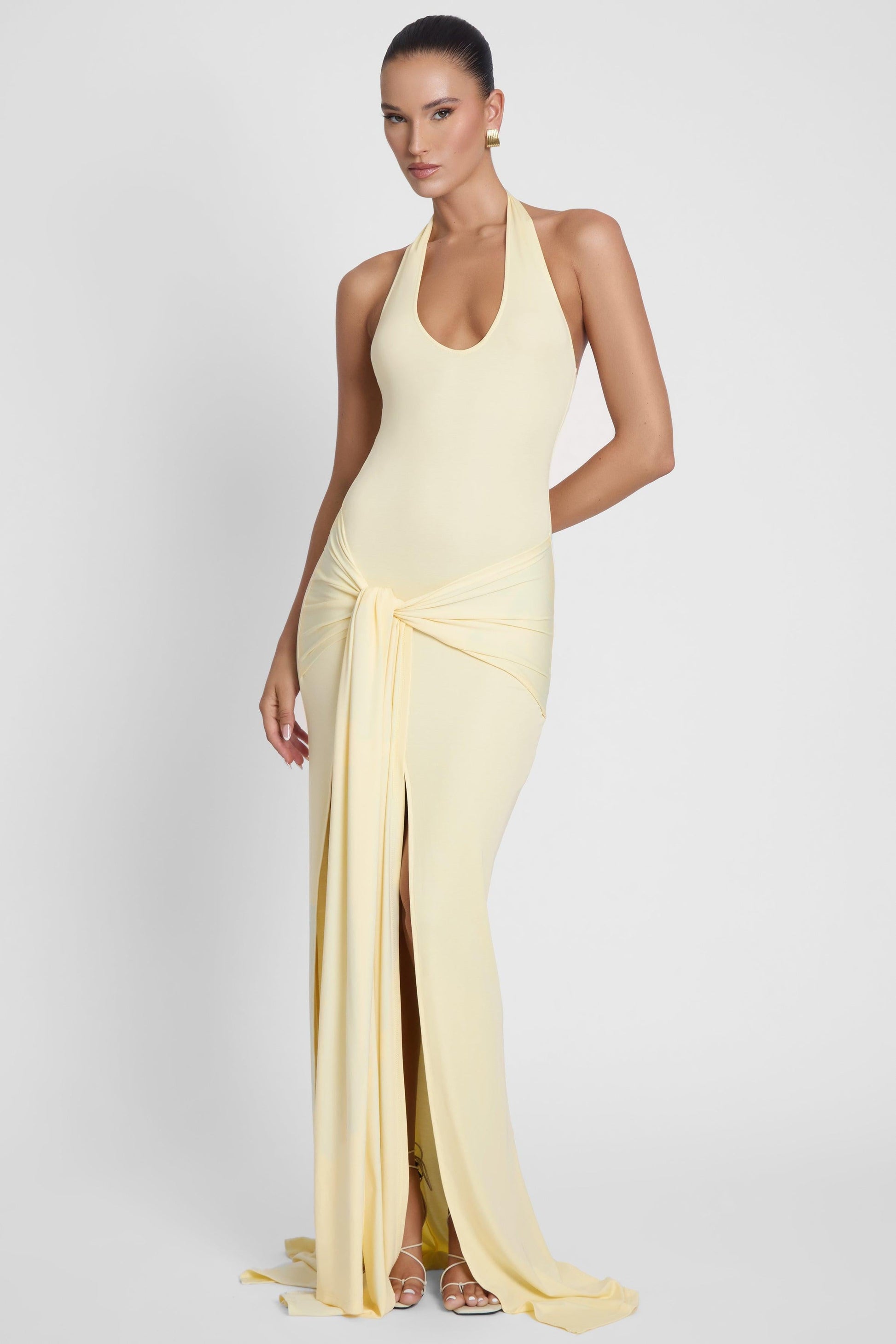 Heaven Halter Jersey Knot Maxi Dress - Yellow