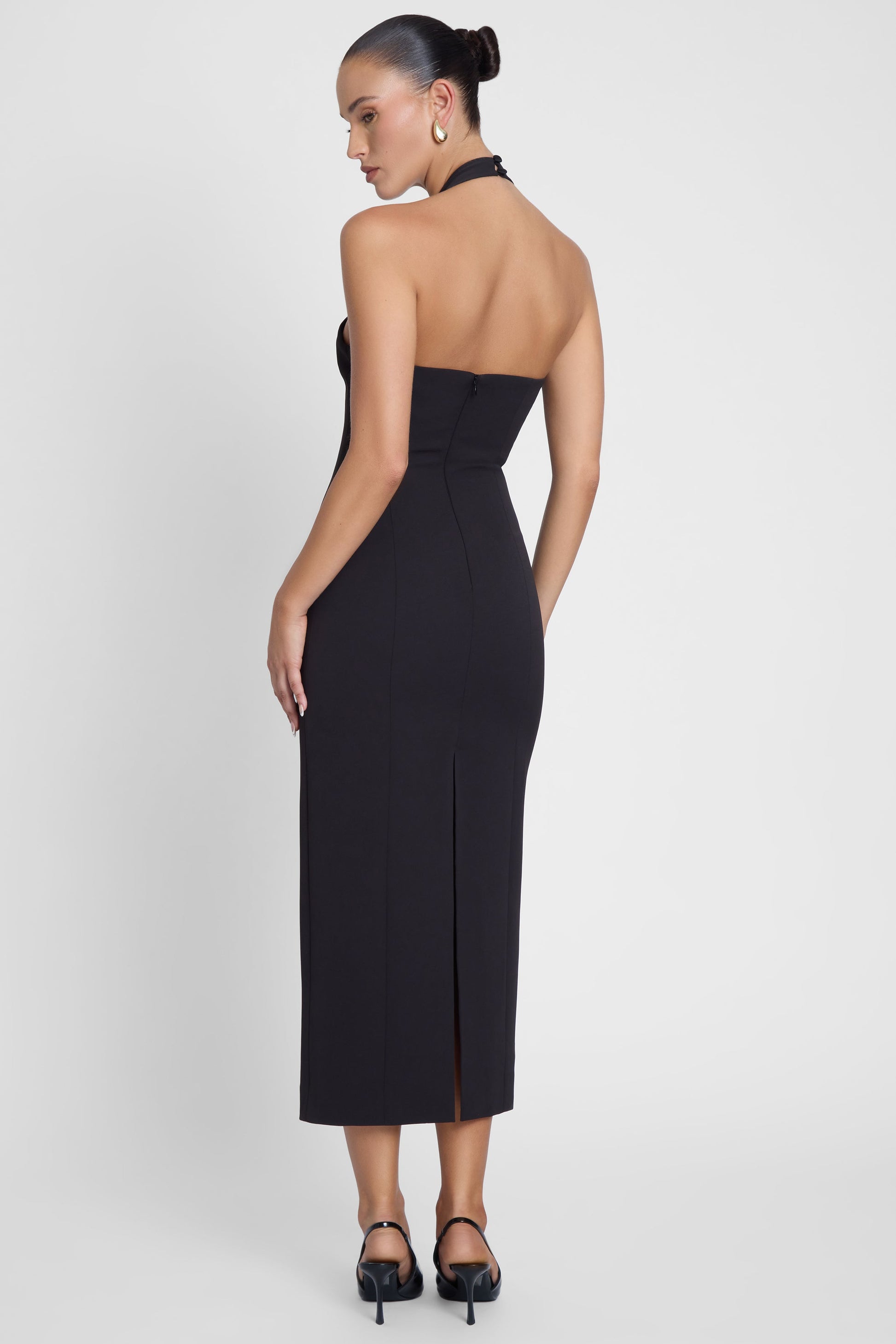 Heiress Halter Midi Dress - Black
