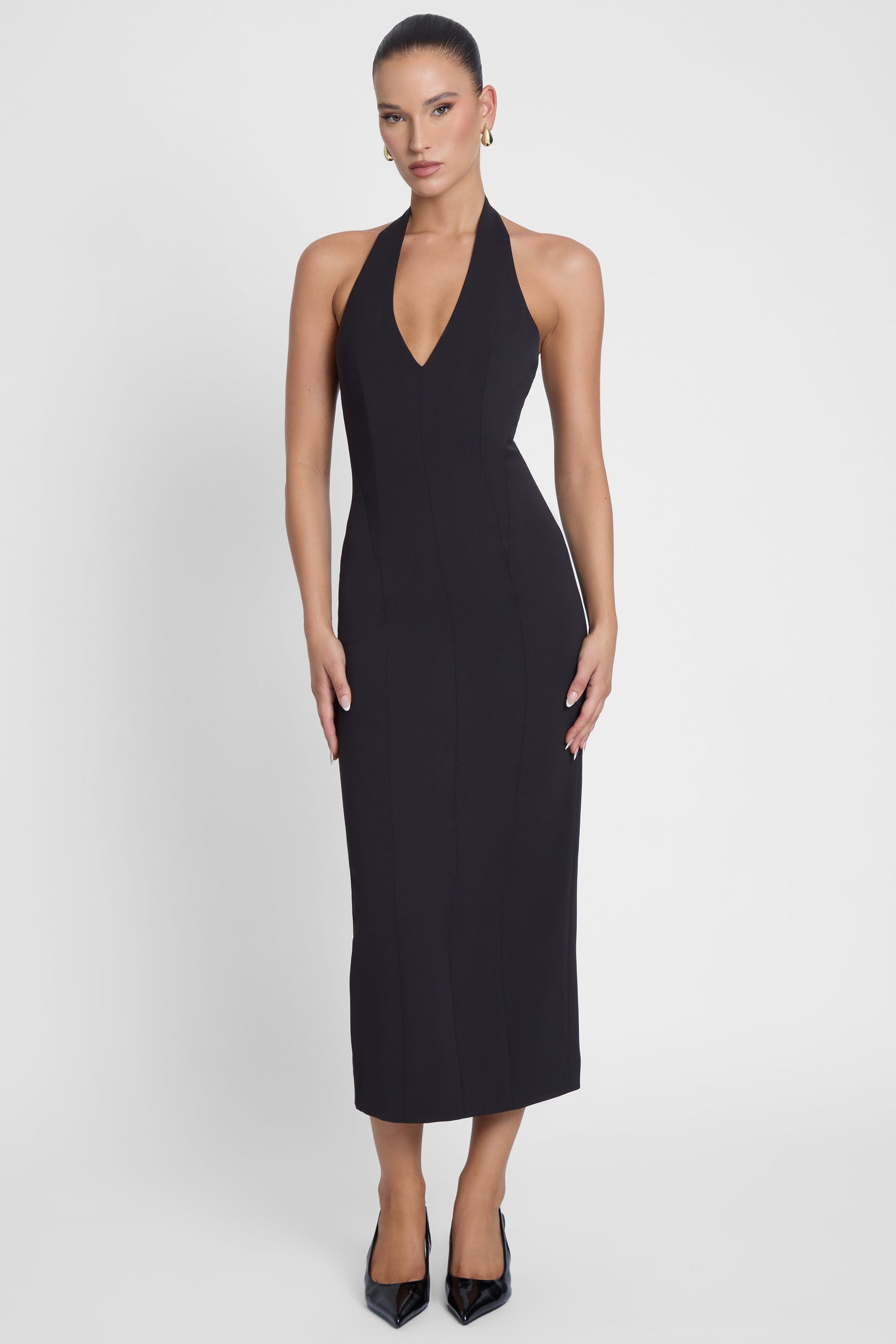 Heiress Halter Midi Dress - Black