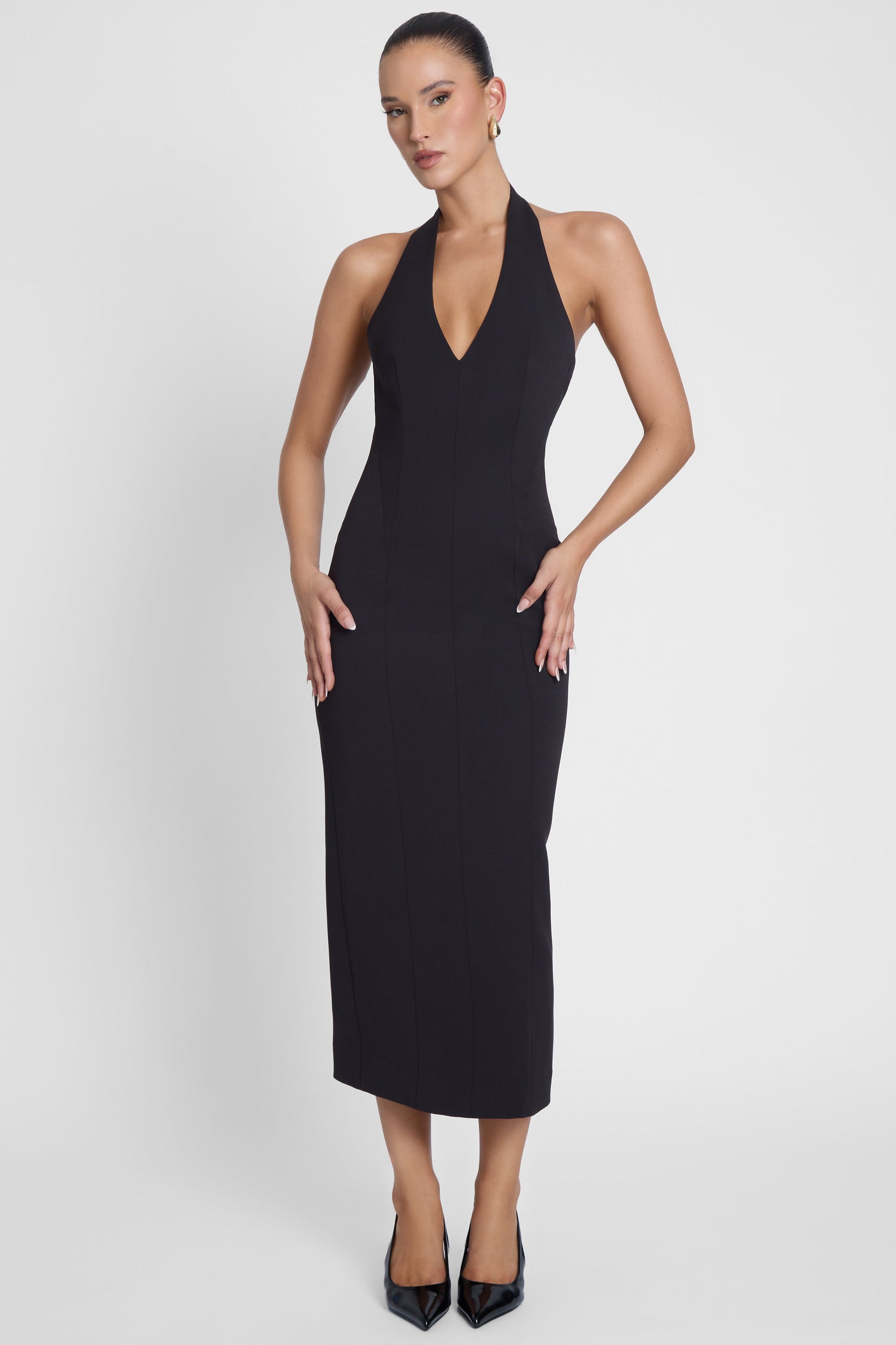 Heiress Halter Midi Dress - Black