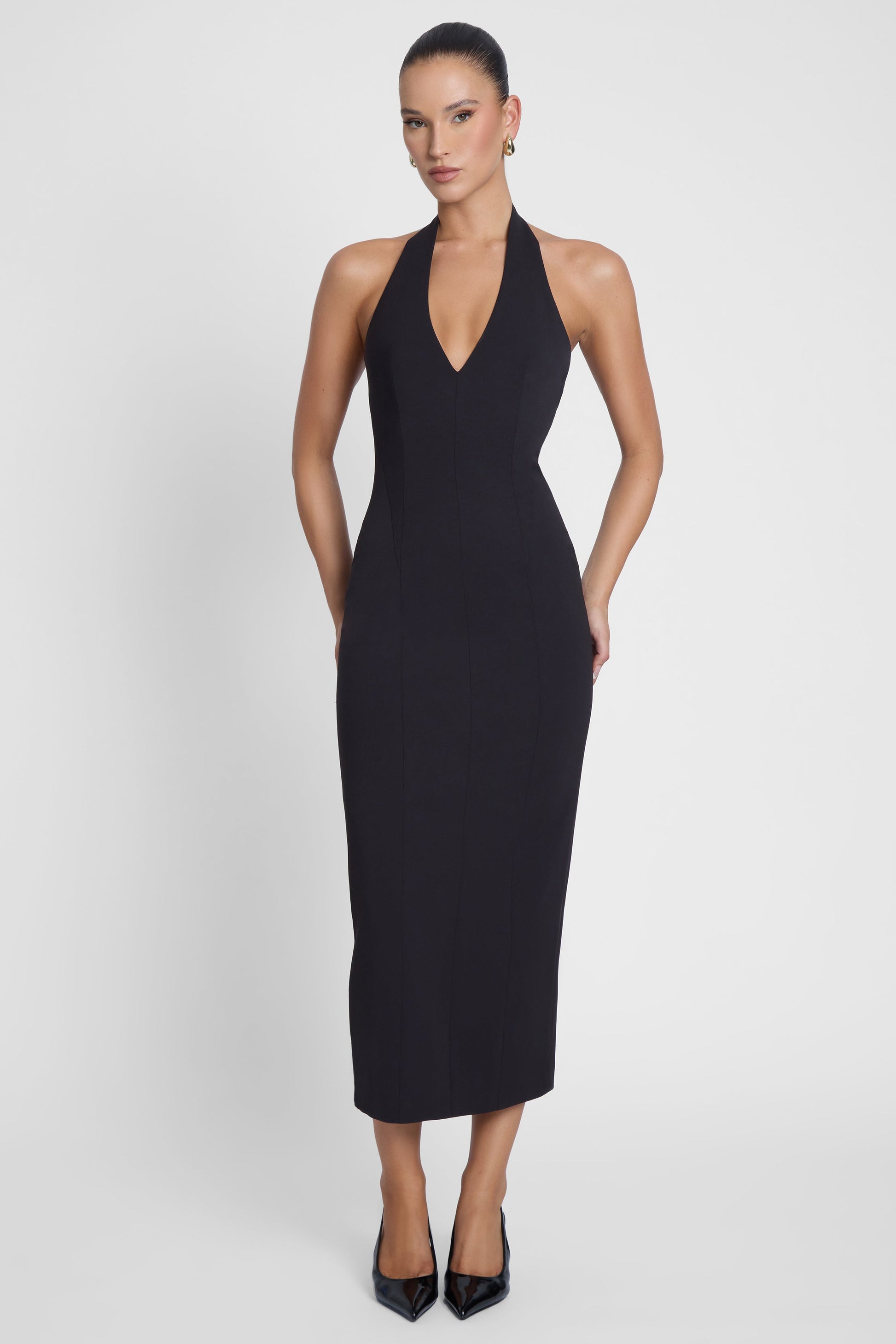 Heiress Halter Midi Dress - Black