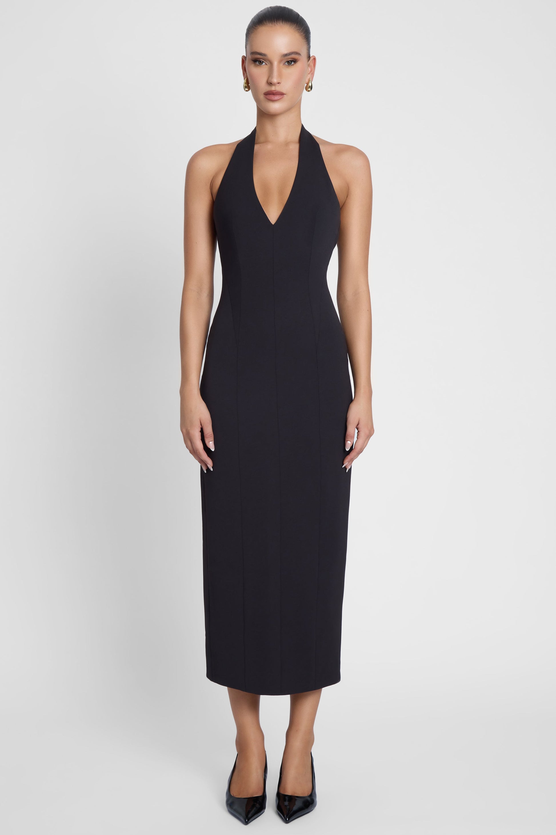 Heiress Halter Midi Dress - Black