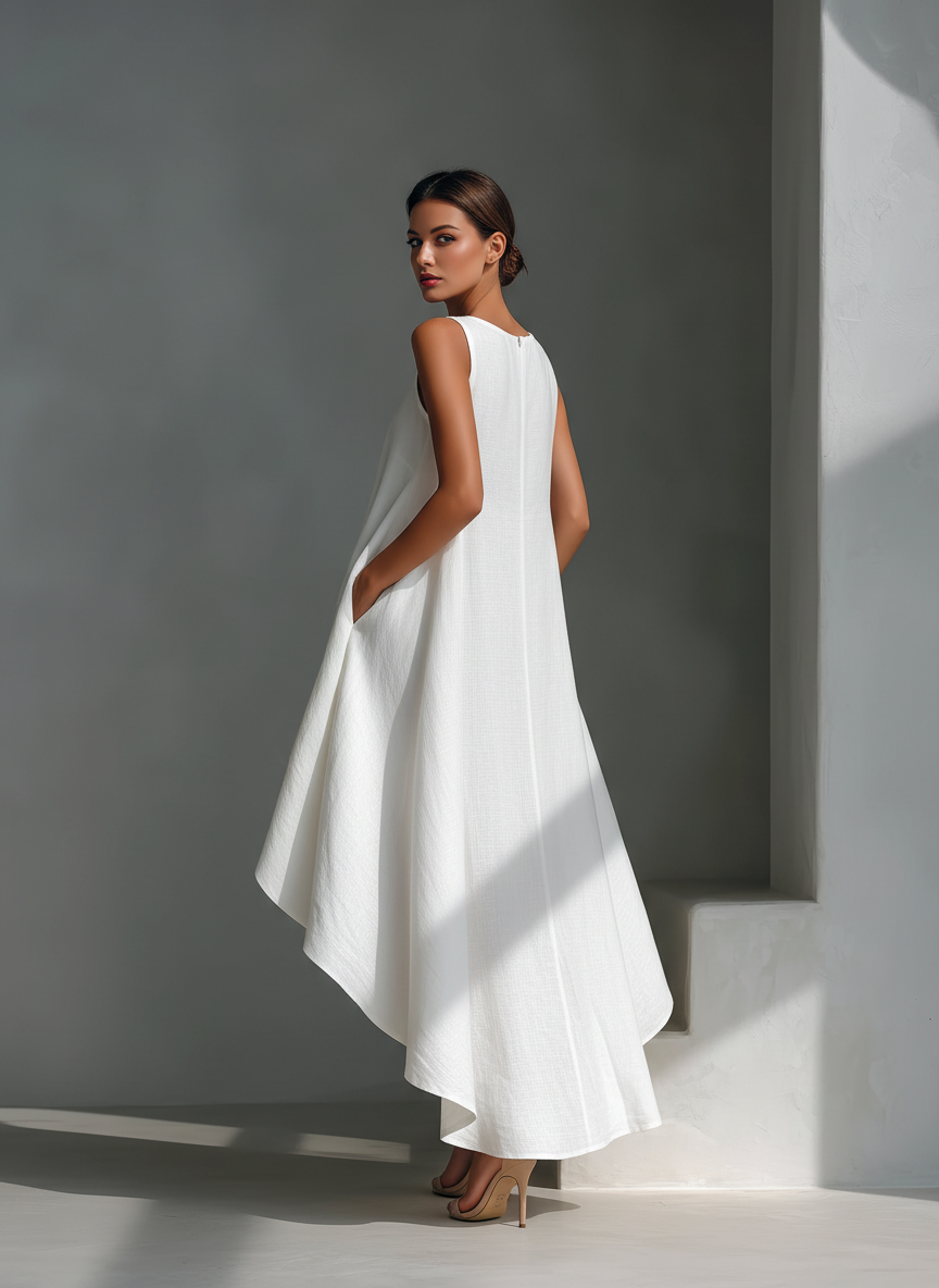 Isla Asymmetric Linen Midi