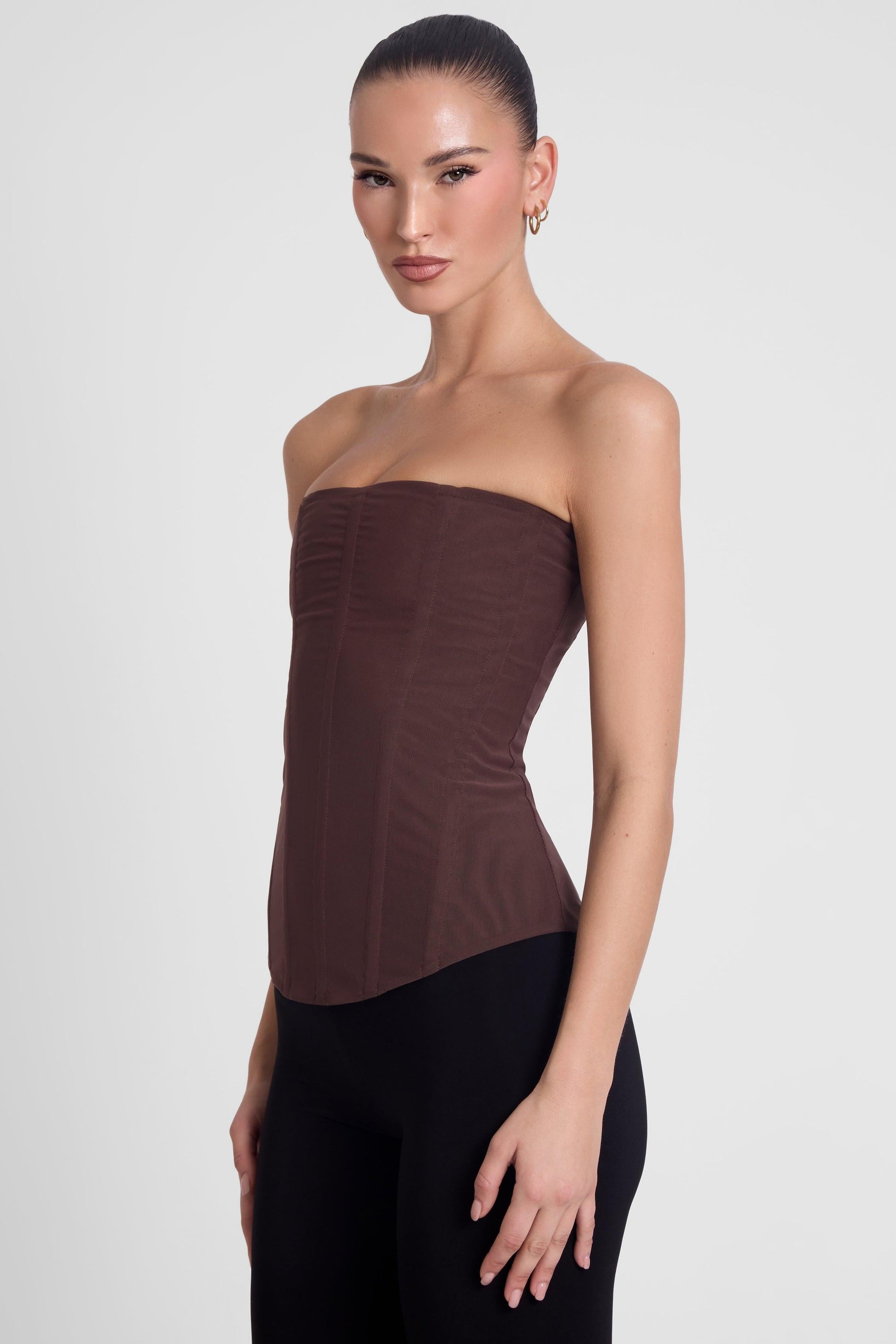 Muse Mesh Corset Top - Chocolate Brown