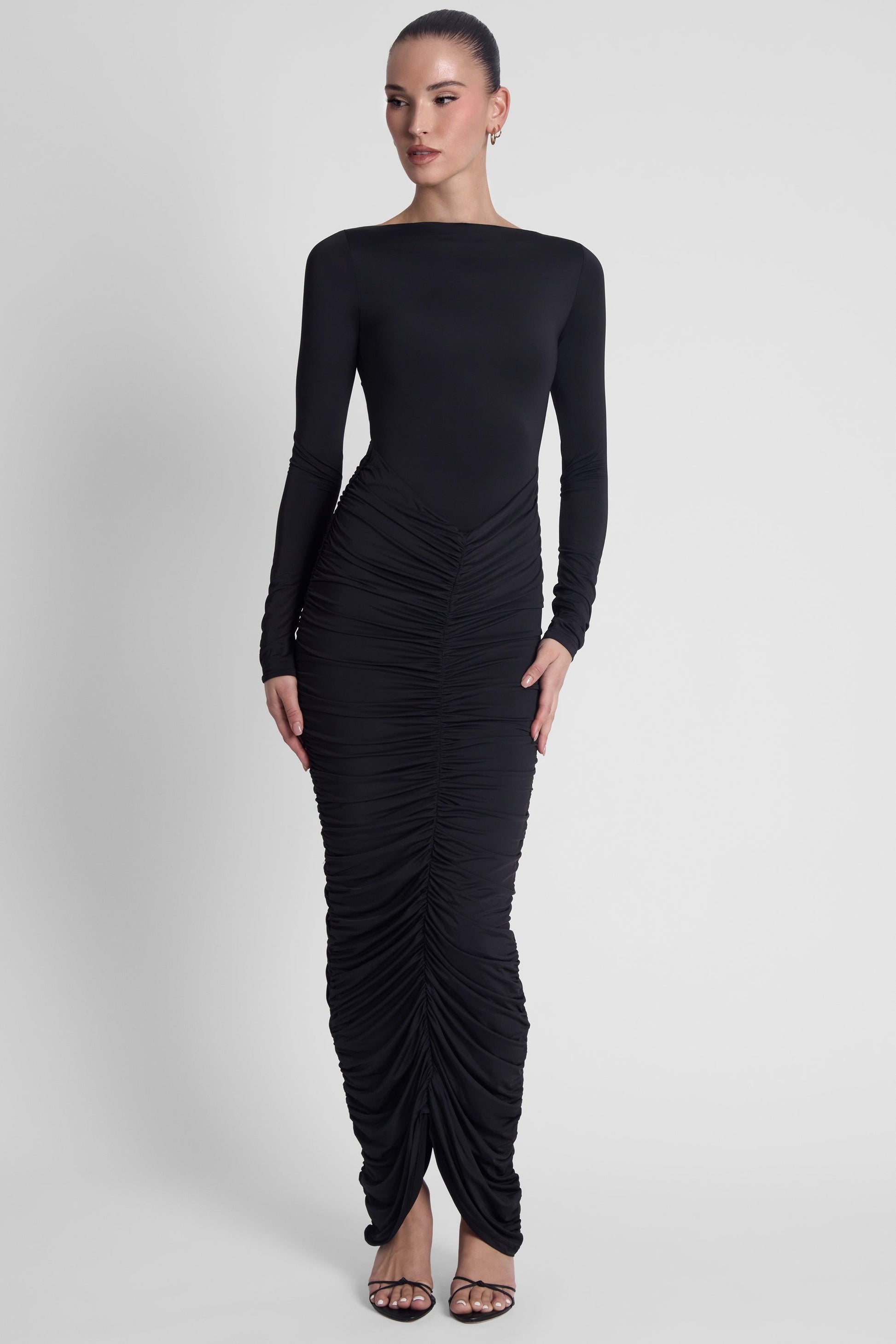 Rhea Ruche Maxi Dress - Black