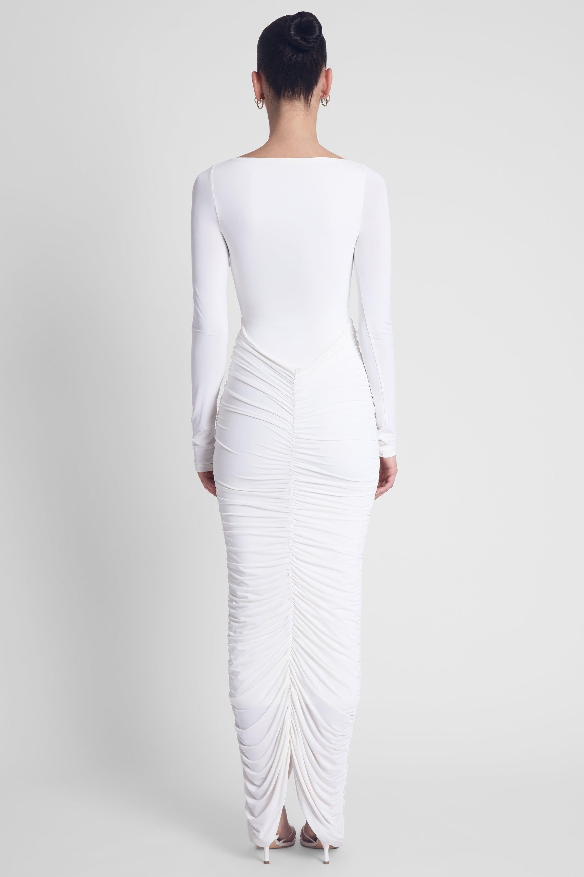 Rhea Ruche Maxi Dress - White